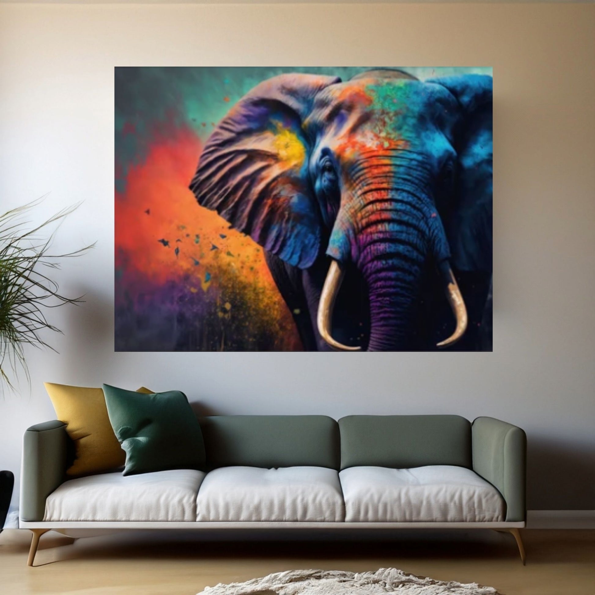 Abstract Animal Elephant Canvas Wall Art, Geometric Pop Art Portrait Illustration - Y Canvas