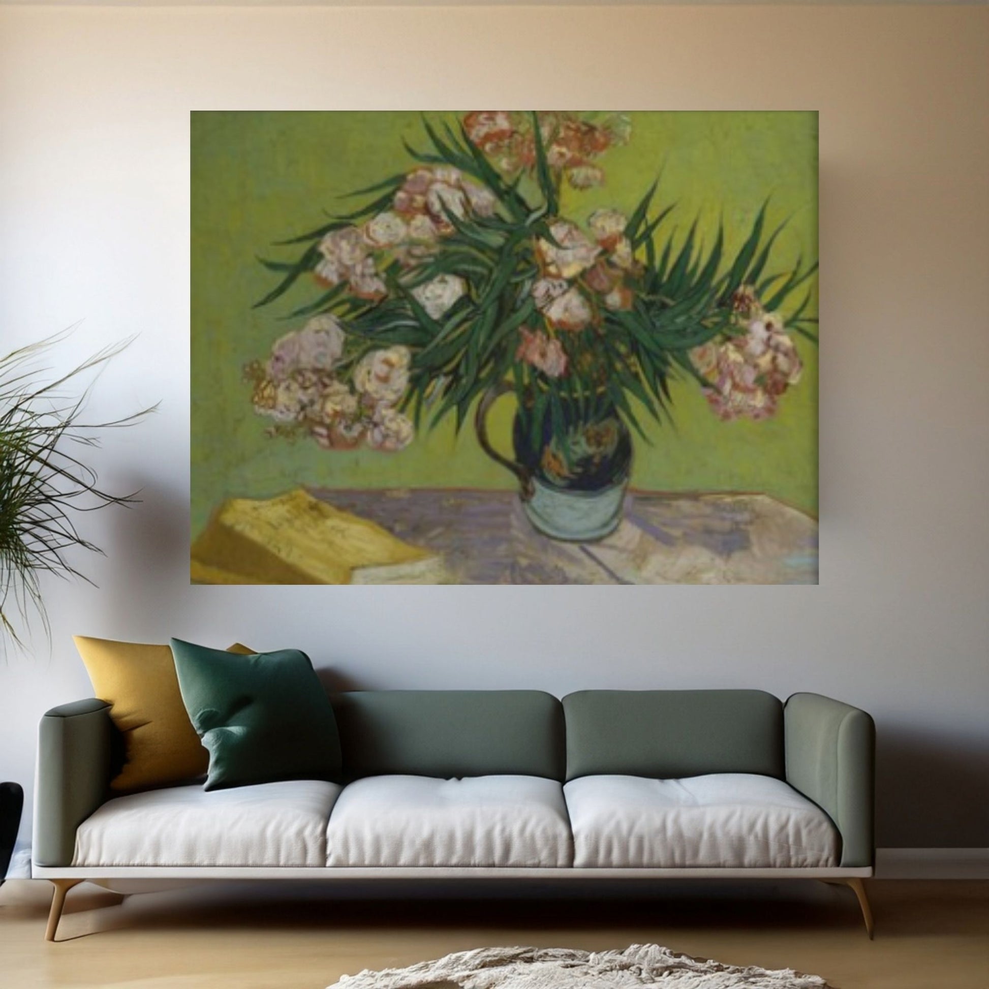 Vincent Van Gogh Canvas Wall Art Irises (1890) Posters, Oleanders print, Roses in a vase Poster - Y Canvas