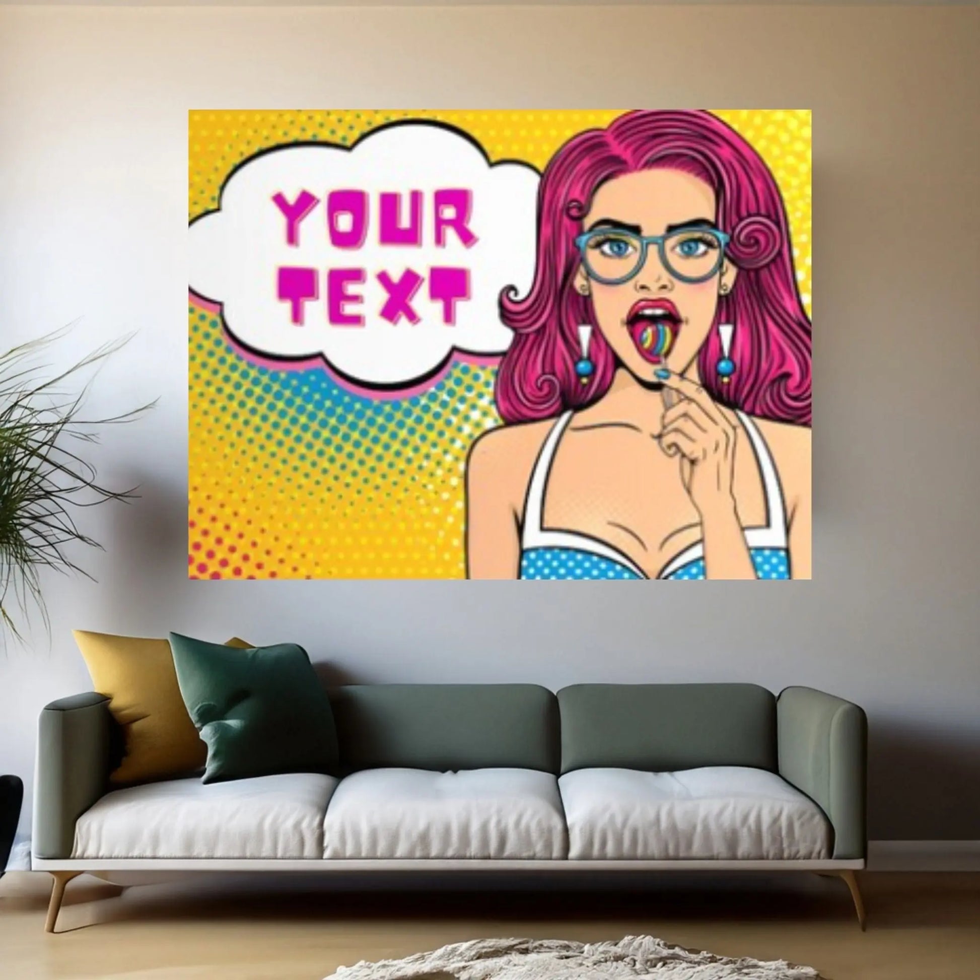 Customize Youre Text Here Pop Art Woman Wall Art, Comic Pop Art, Retro Comic - Y Canvas