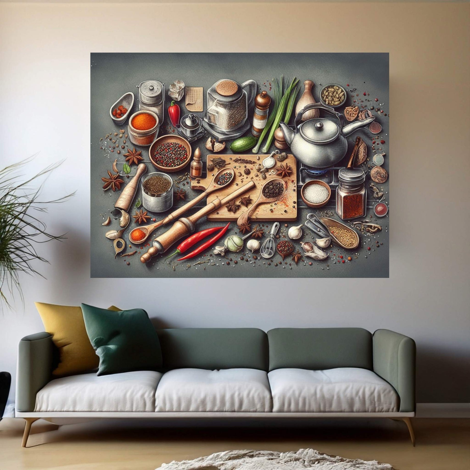 Spices Kitchen Wall Art, Food Artwork, Abstract Wall Decor, Indian Spices Canvas, Modern Wall Decor Home Decor - Y Canvas