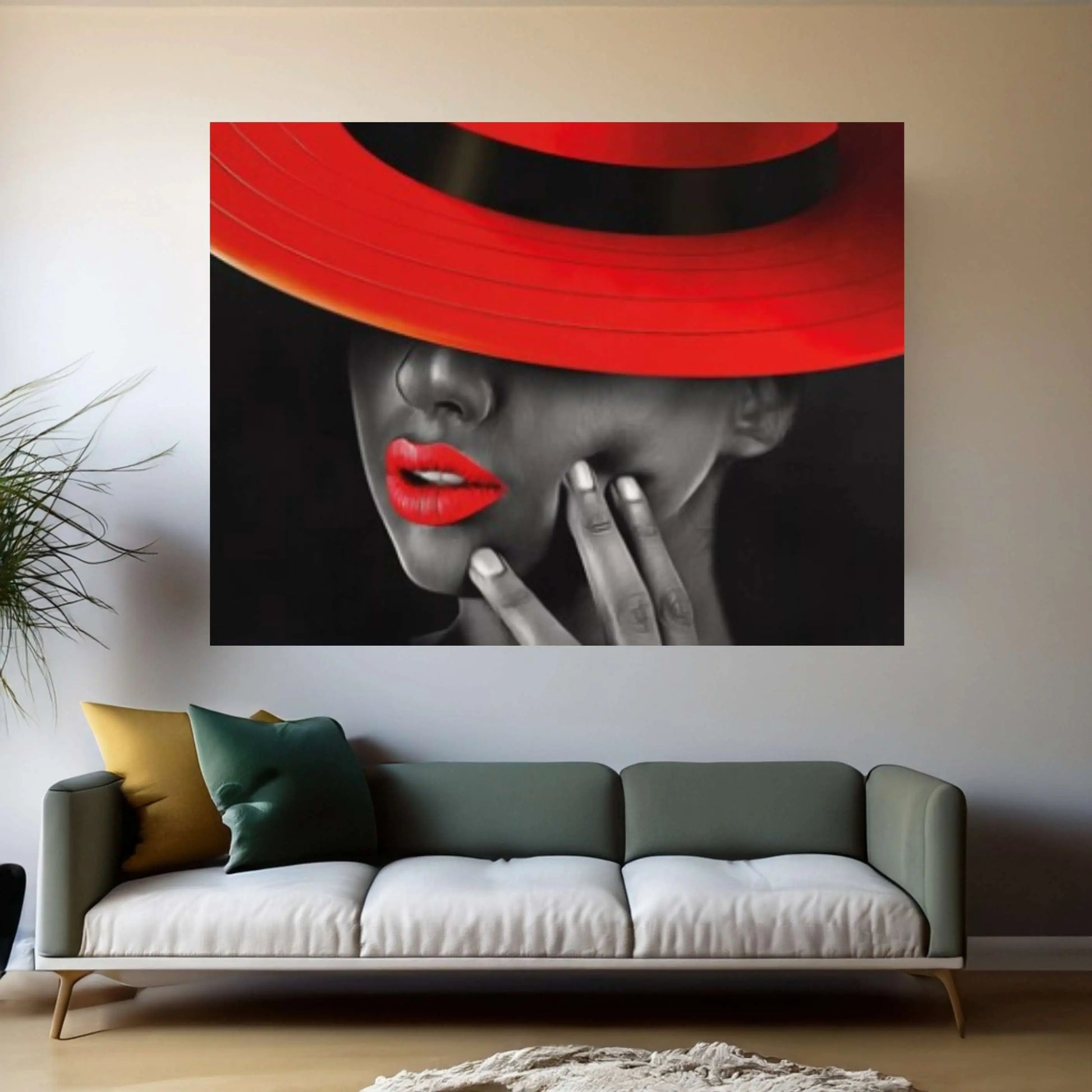 Red Hat Woman Canvas Painting / Woman With Red Hat / Bedroom Sexy Model Canvas Painting / Love Couples Wall Decor - Y Canvas