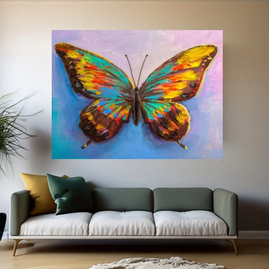 Butterfly Oil Painting On Canvas - Modern Impressionist Colorful Animal Art Thick Paints Heavy Texture Print on Canvas - Y Canvas