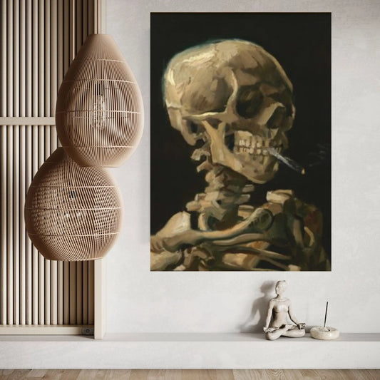 Vincent van Gogh : Skull of a Skeleton with Burning Cigarette Canvas Wall Art Print Poster - Y Canvas