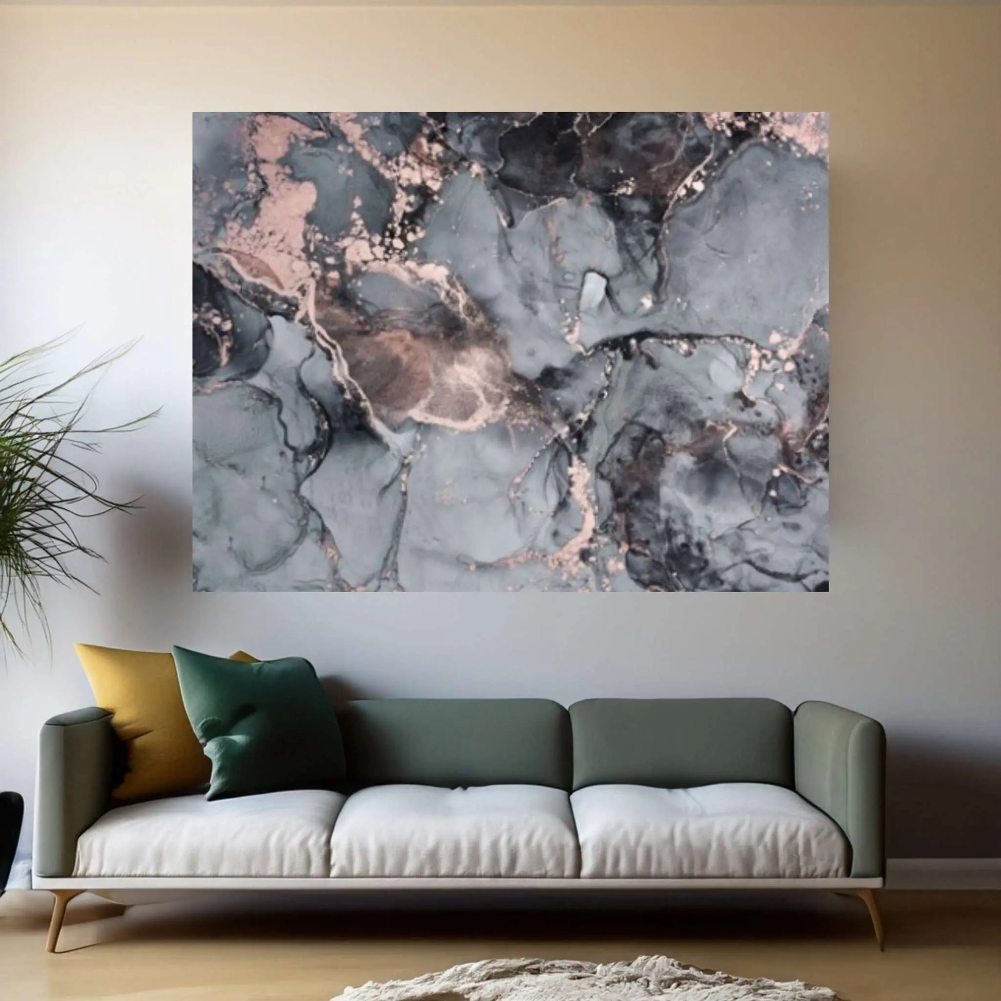 Gray and Pink Abstract Canvas Art, Gray Abstract Painting - Y Canvas