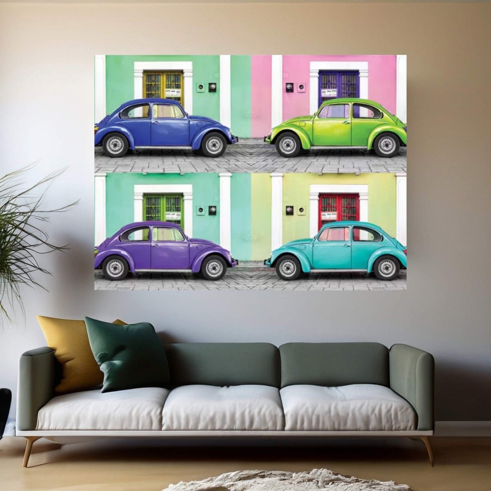 Four VW Beetle Cars I Canvas Wall Art - Y Canvas