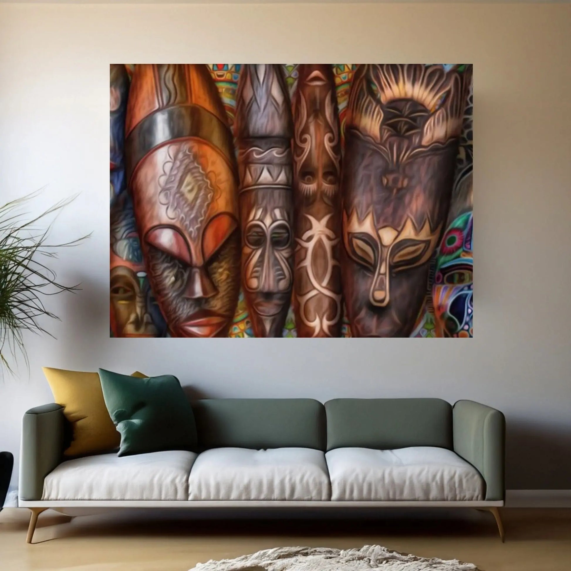 African Traditional Masks Canvas Wall Art Design Canvas Wall Art - Y Canvas