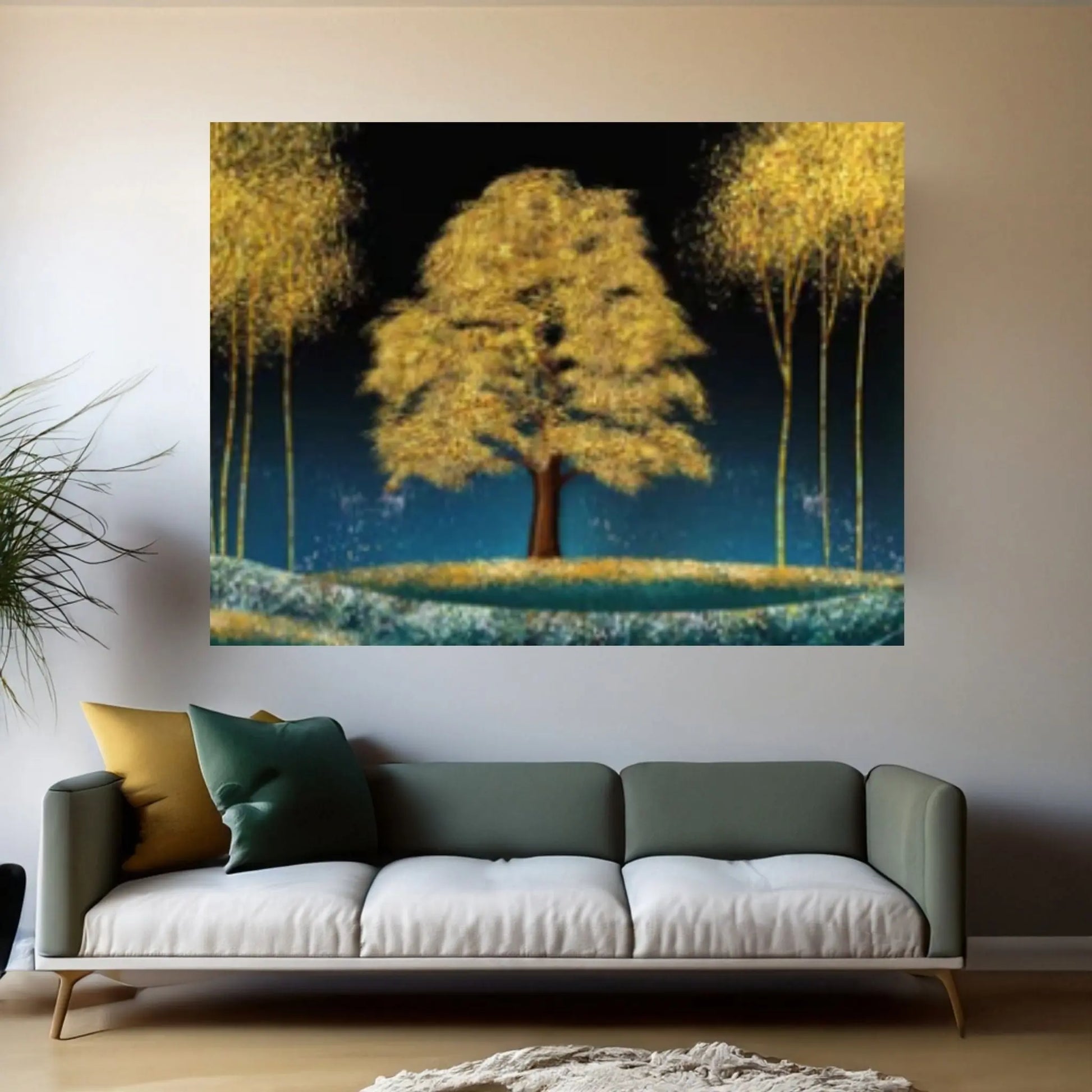 Large Golden Tree Landscape Oil Painting on Canvas Original - Y Canvas