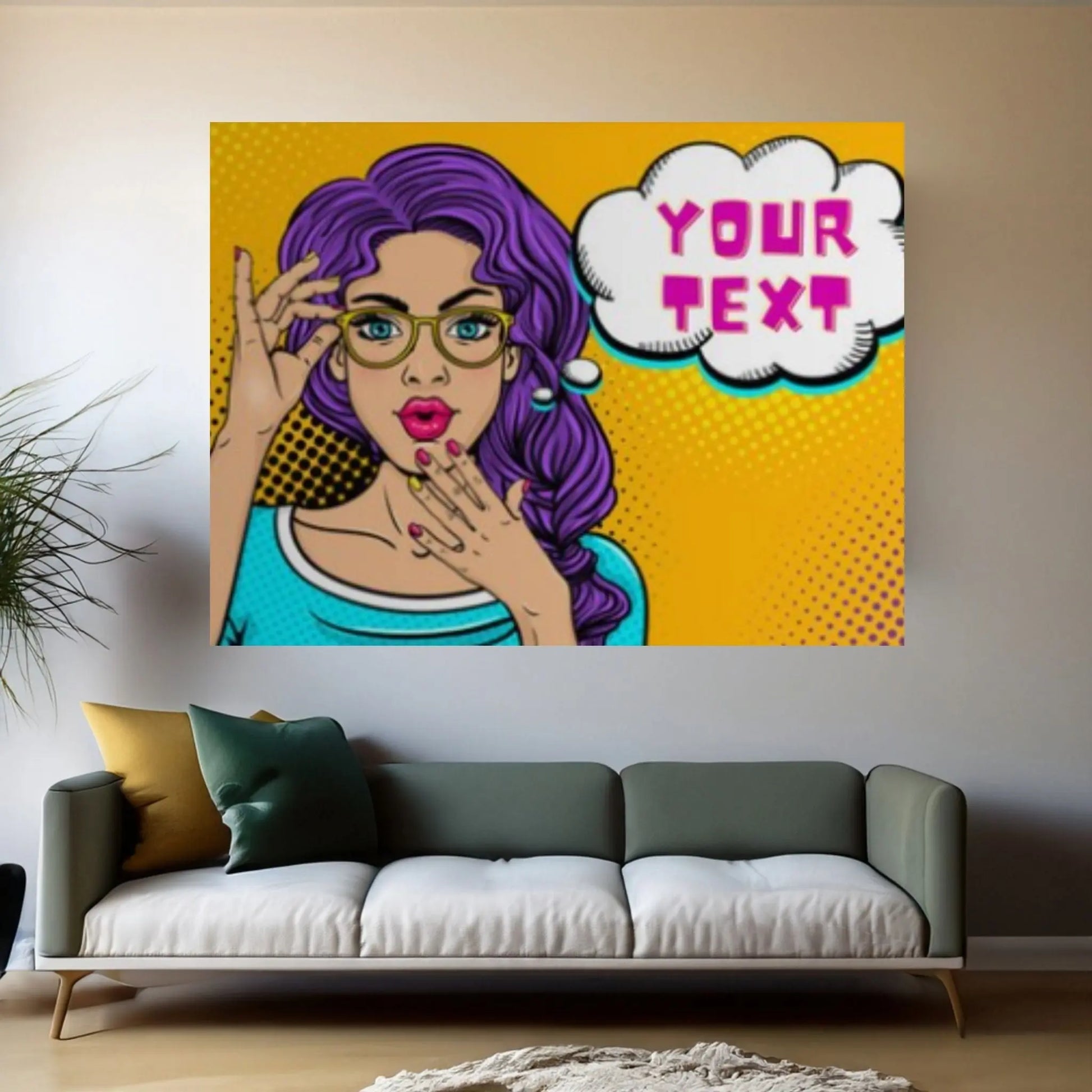 Customize Youre Text Here Pop Art Woman Wall Art, Comic Pop Art, Woman OMG, Woman Face - Y Canvas