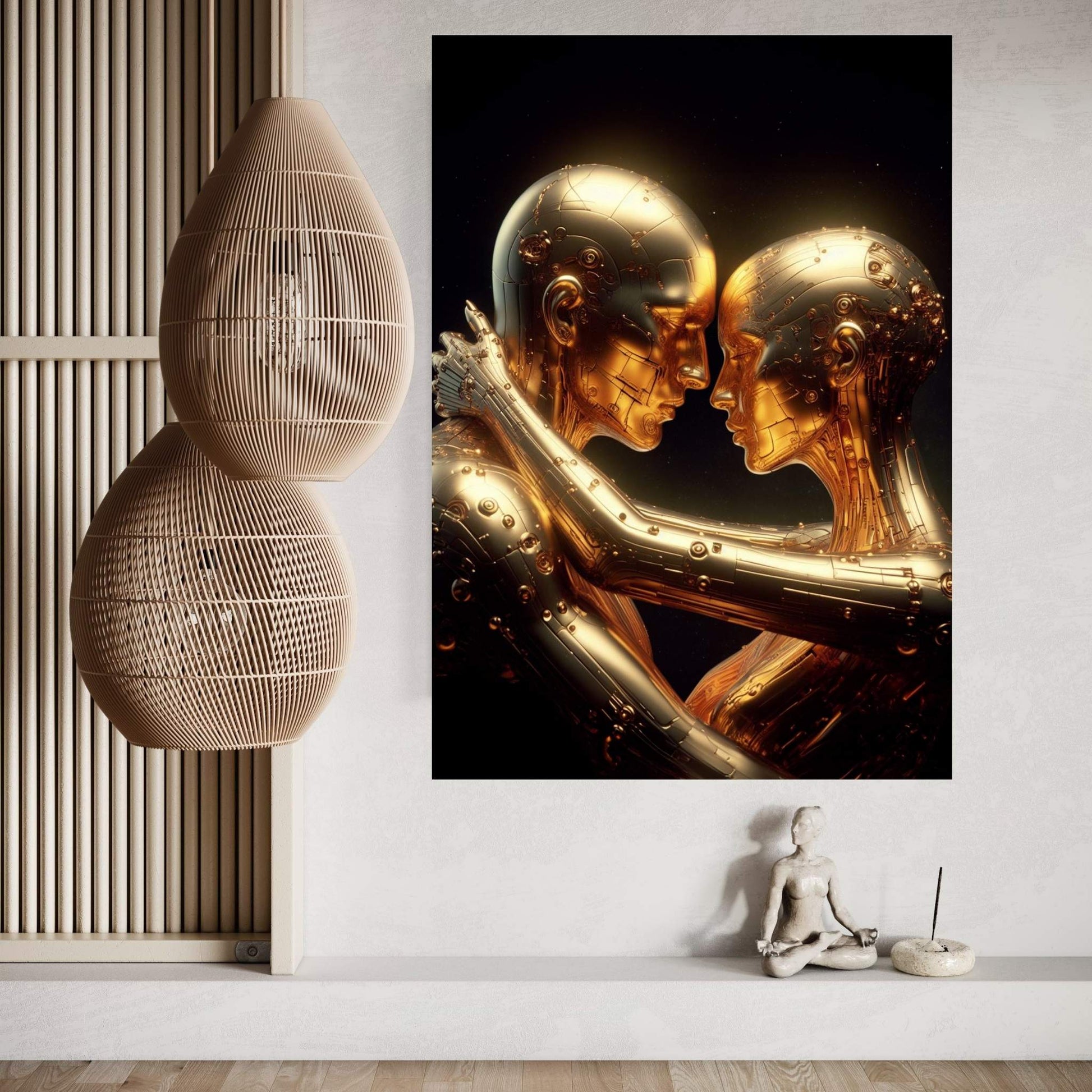 Metalic Gold Love Couple Canvas Wall Art - Y Canvas