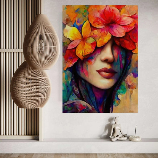 Woman Flower Portrait Canvas Home Decor Poster Print - Y Canvas