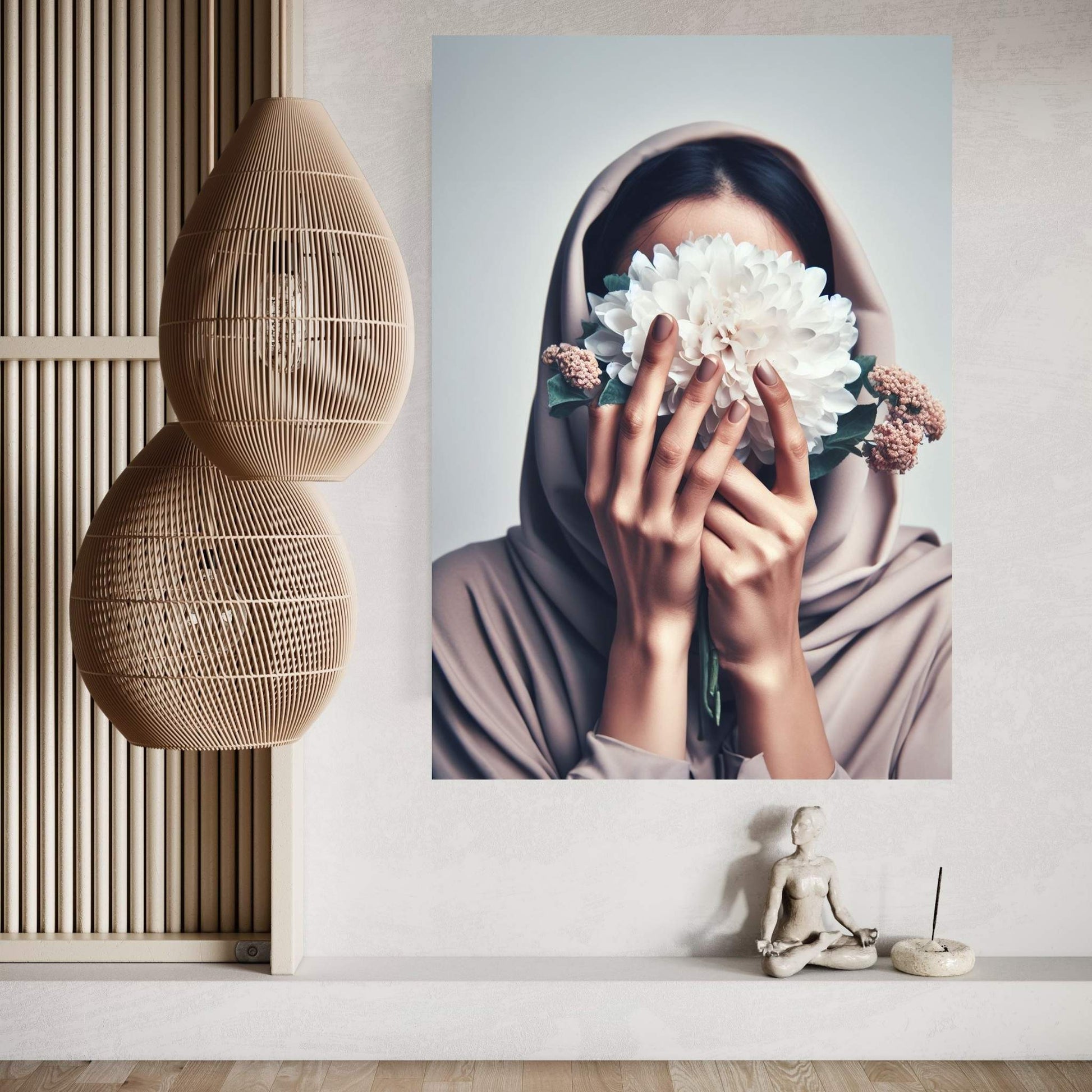 Woman Portrait Flower Head Canvas Wall Art - Y Canvas