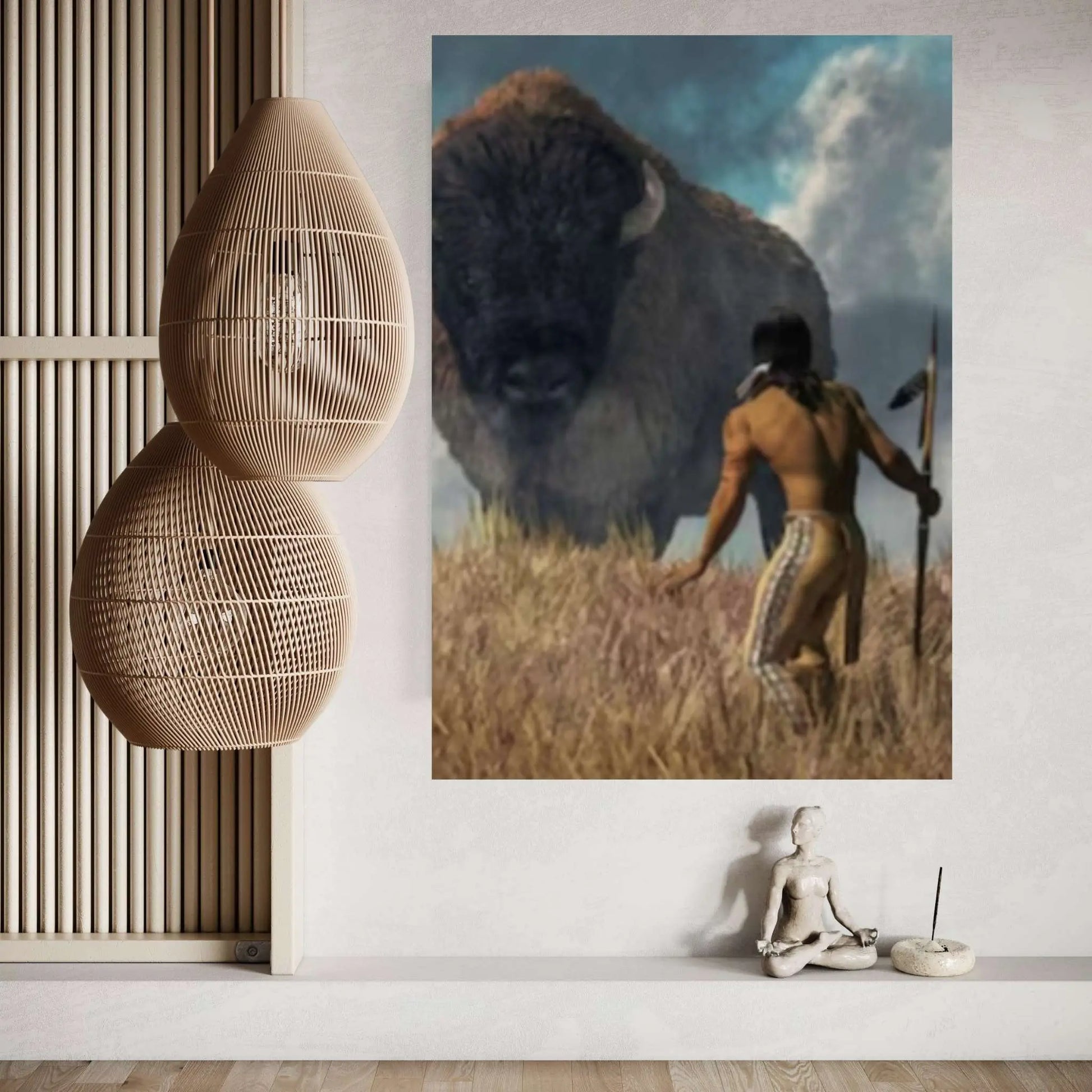 American Indian Art Canvas-Native Indian Buffalo Hunters Art Canvas Print Poster - Y Canvas