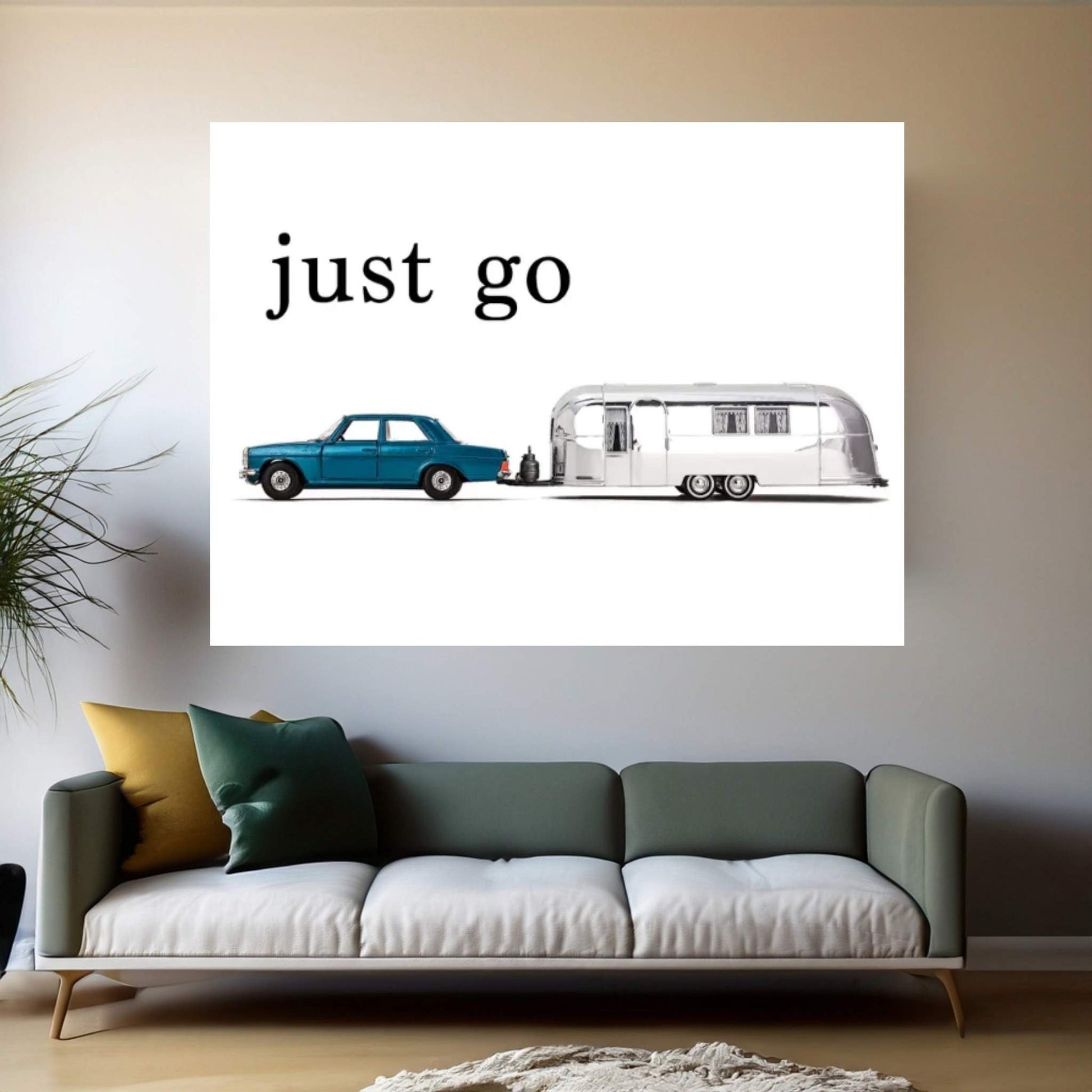 Airstream Car - Just Go Canvas Wall Art - Y Canvas