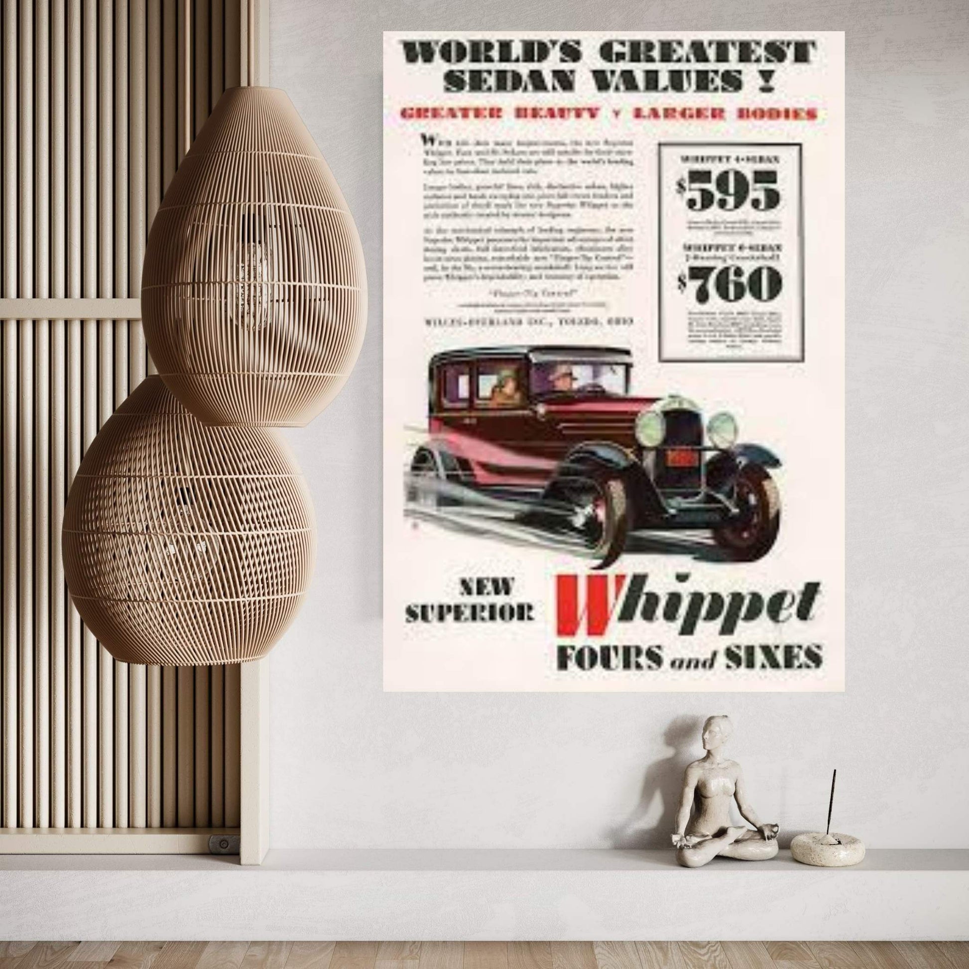 1929 Willys-Knight Magazine Advert Canvas Wall Art - Y Canvas