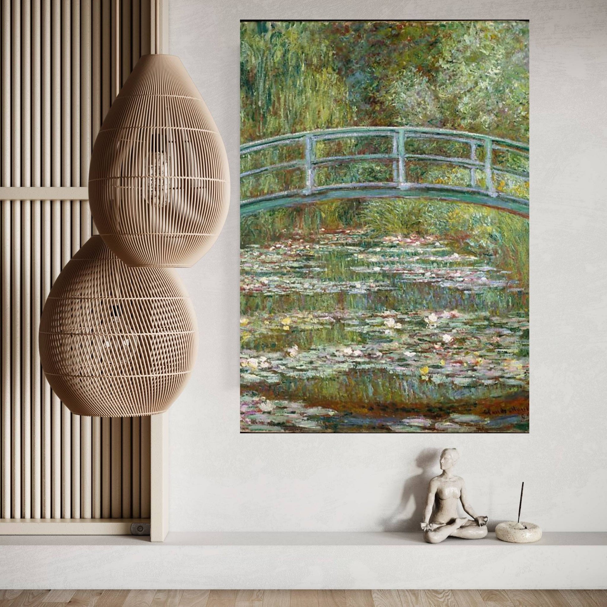 Bridge over a Pond of Water Lilies Canvas Wall Art - Y Canvas