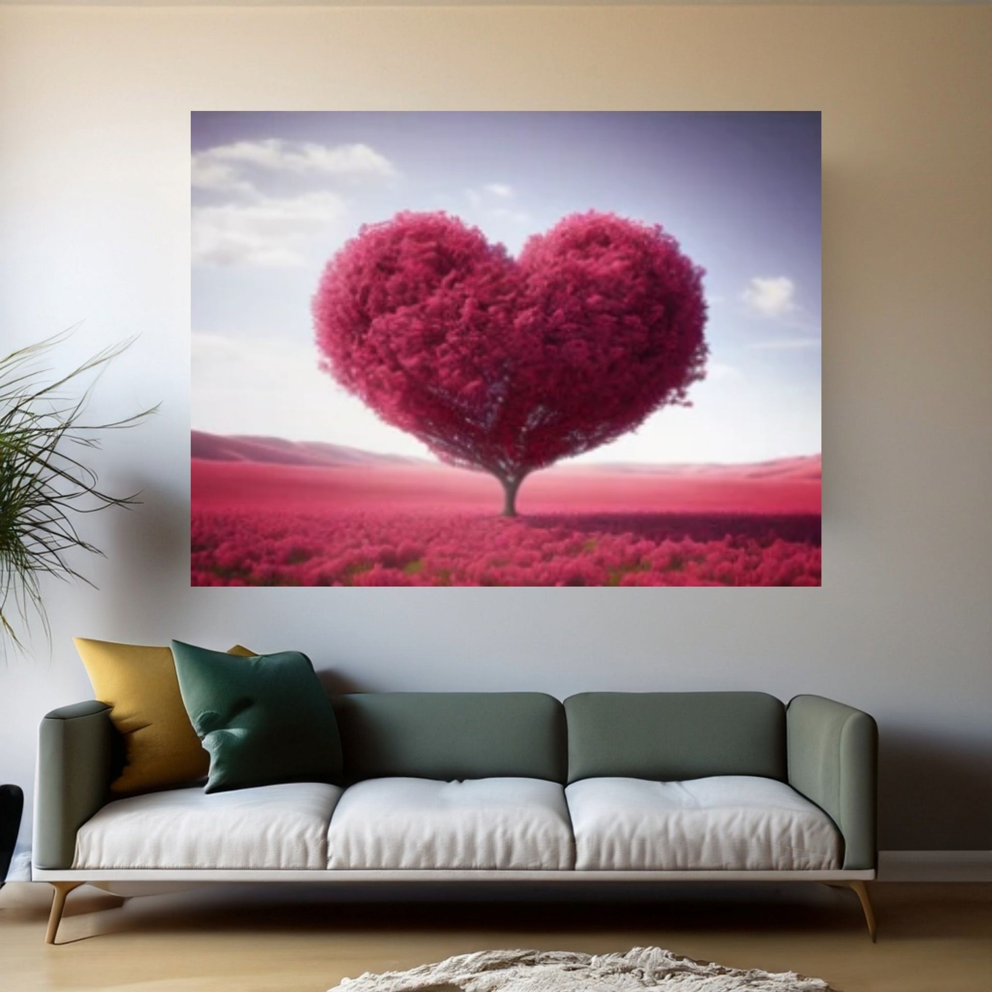 Heart Tree Canvas Wall Art Red Heart Shaped Tree - Landscape Wall Canvas Art - Y Canvas