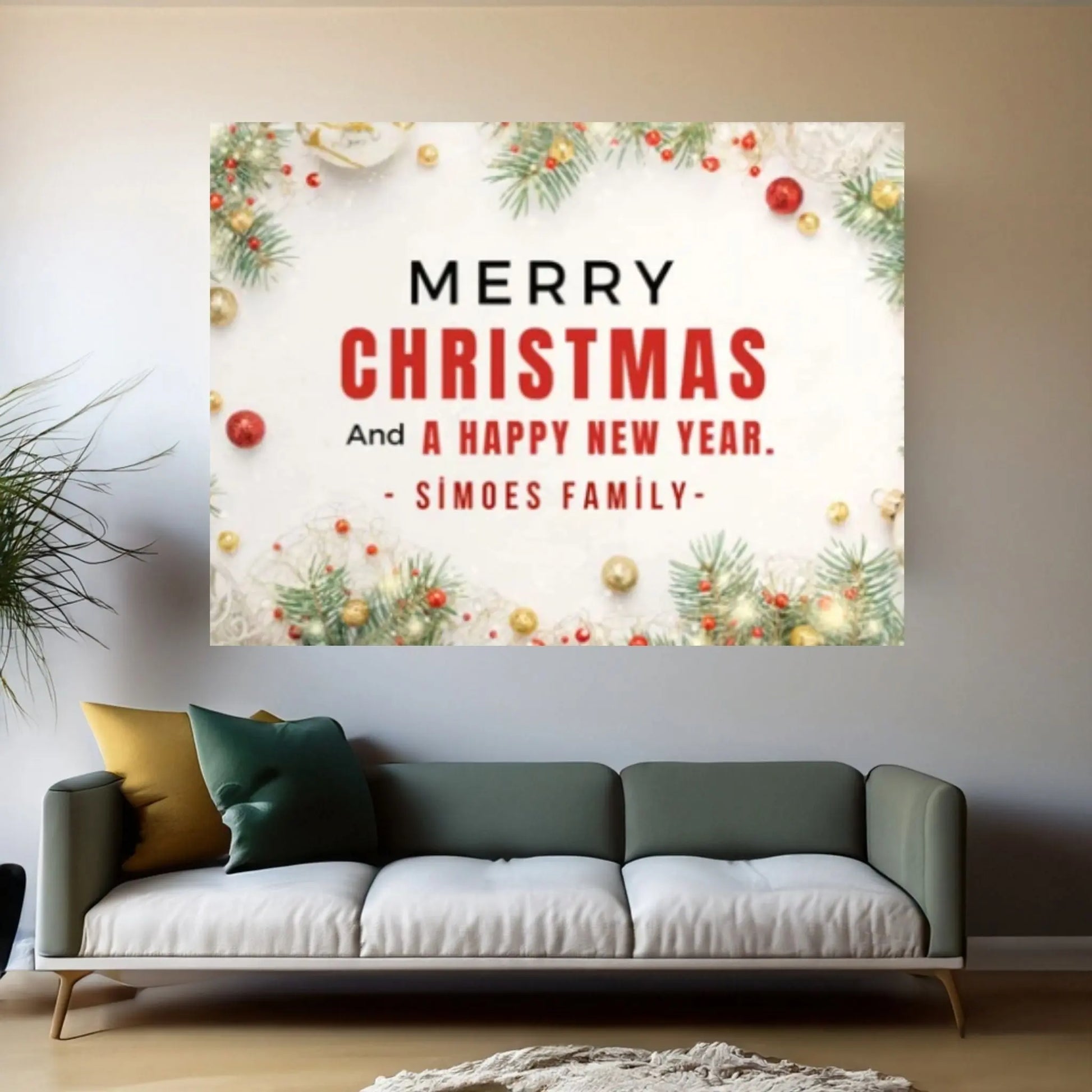 Christmas Decor Sign Personalized Custom Family Welcome Home Holiday Wall Art Canvas Print Decorations Name Sign Modern Farmhouse Wall Decor - Y Canvas