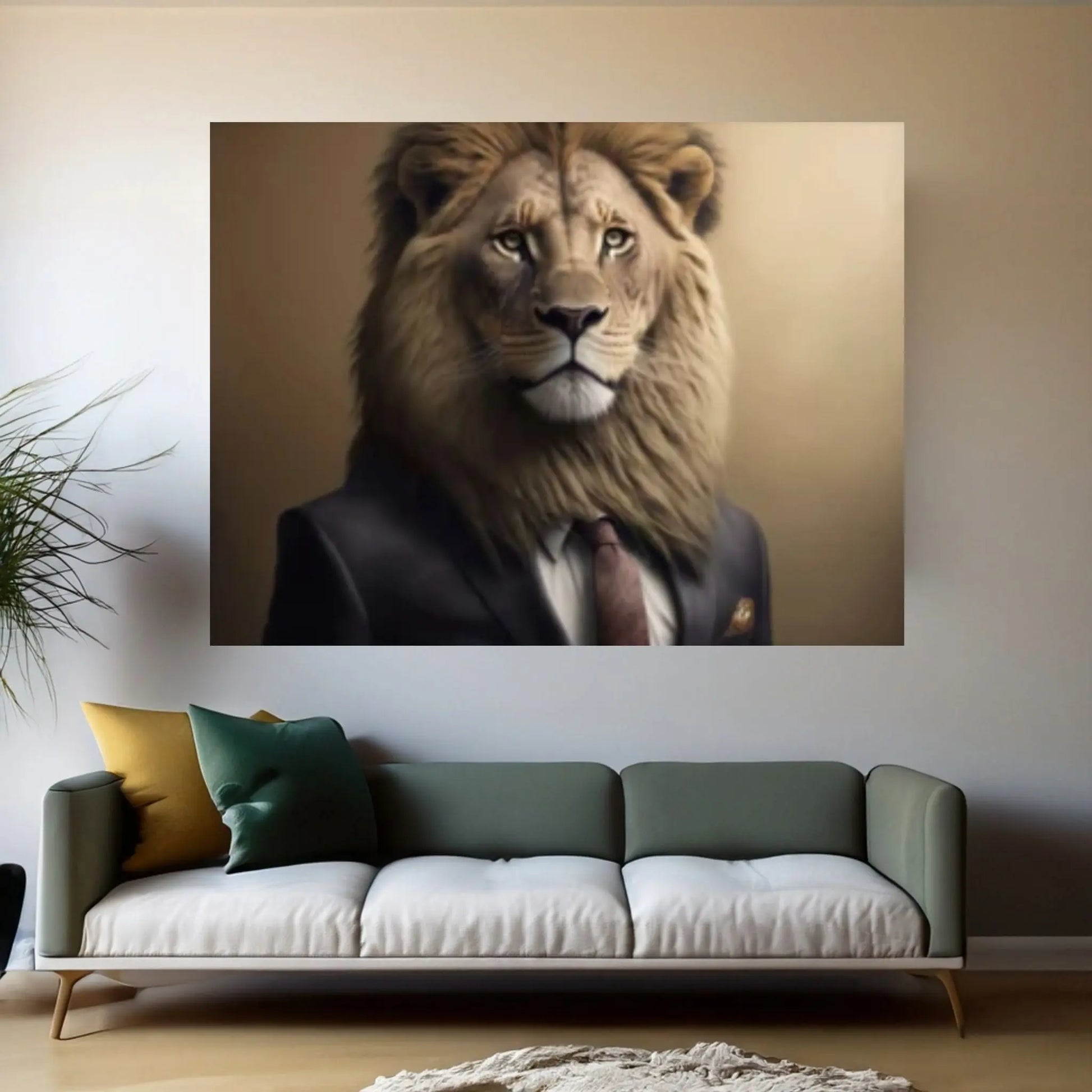 Gentleman Businessman Leo Lion Canvas Wall Art Animal Wall Art - Y Canvas