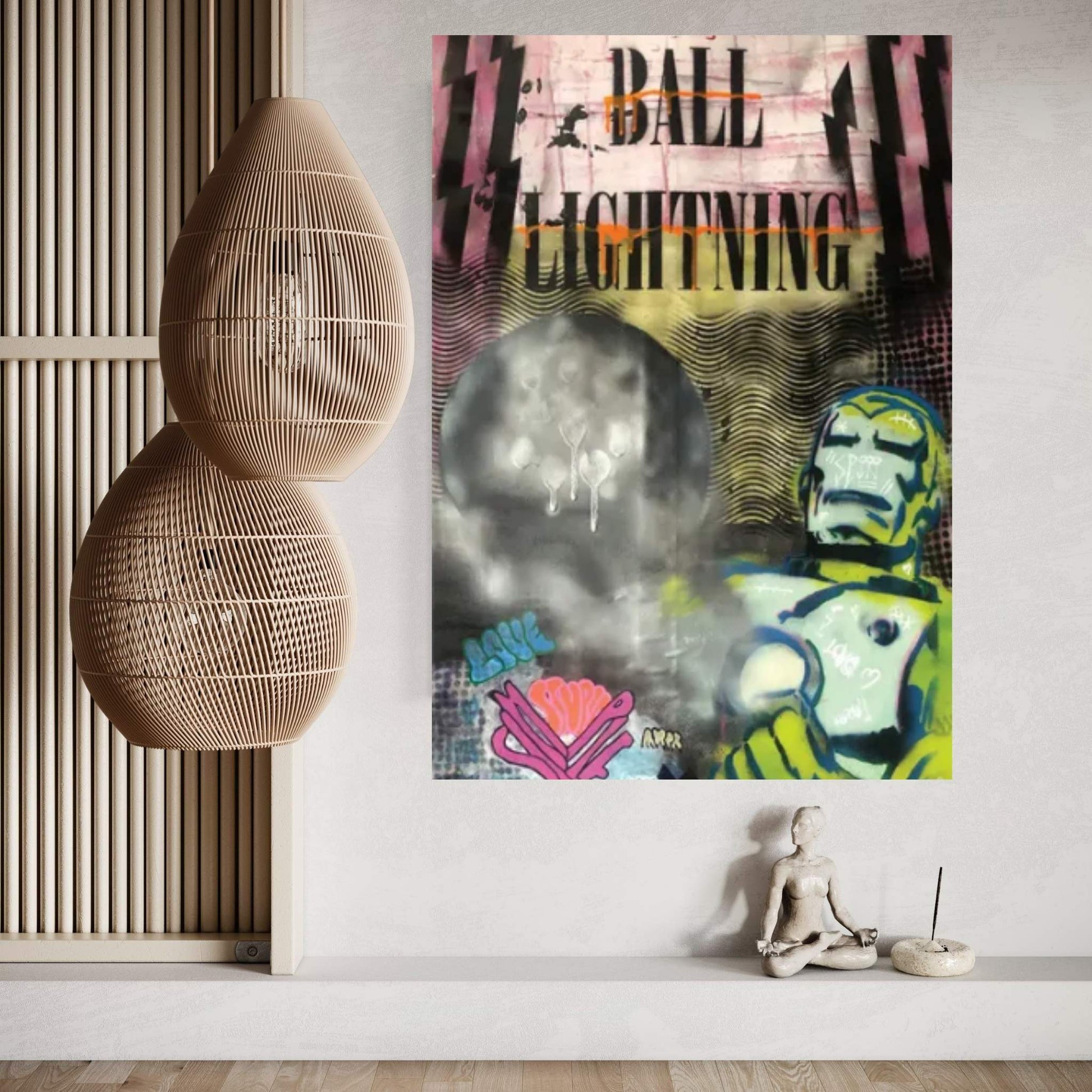 Comics Ball Lightning Ironman Graffiti Throwup Canvas Wall Art - Y Canvas