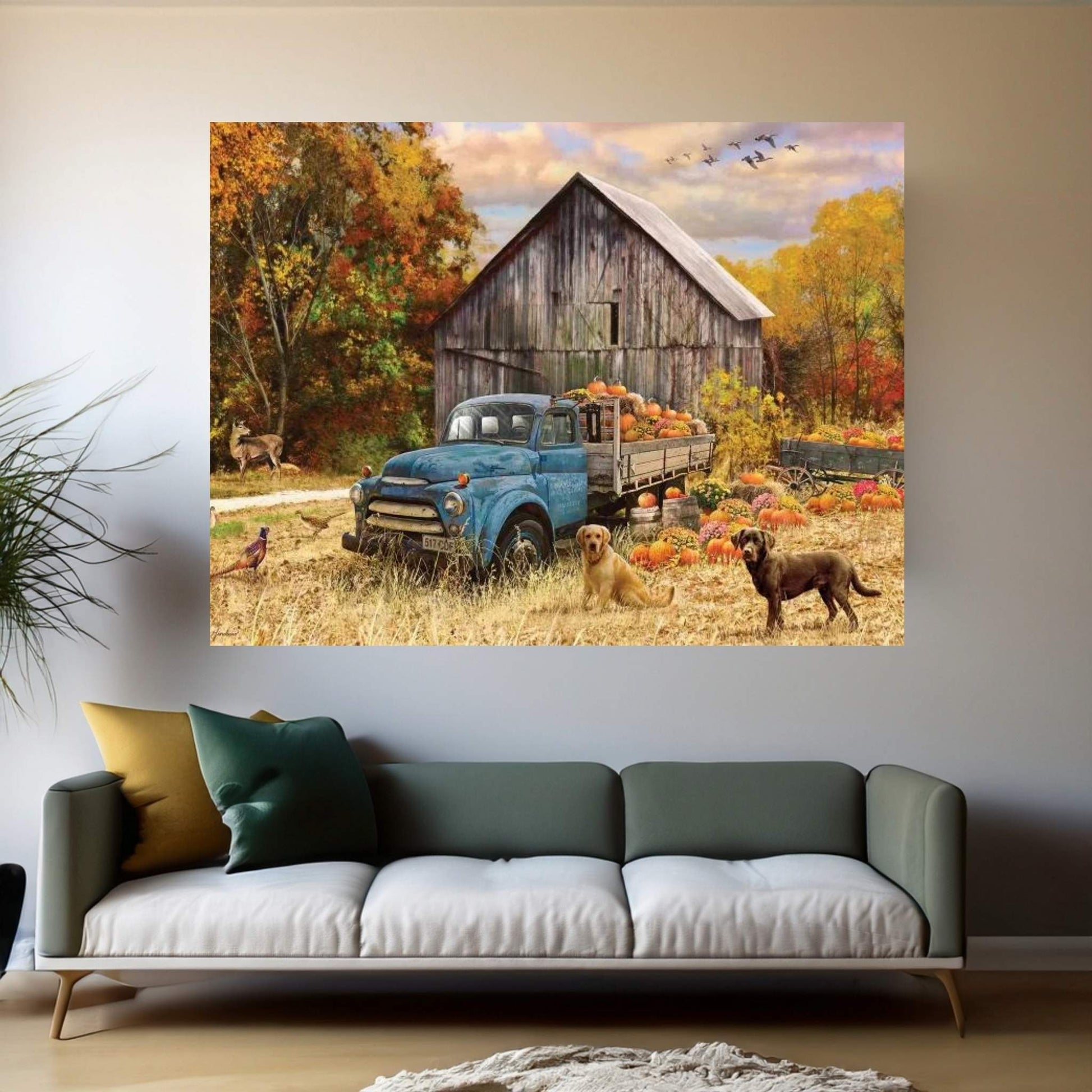 Fall Truck And Barn Canvas Wall Art - Y Canvas