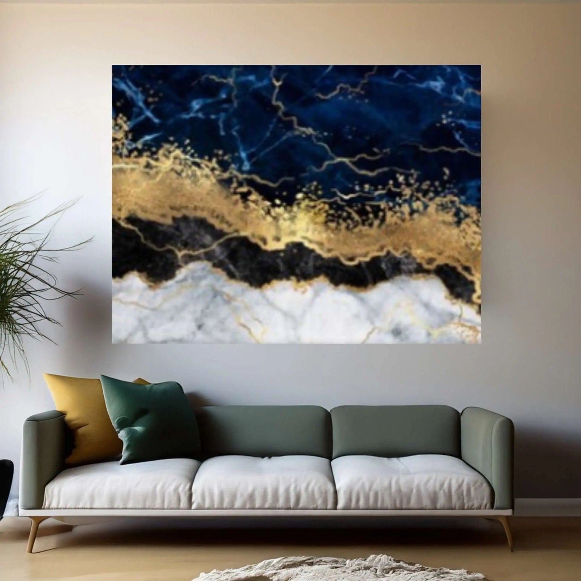 Abstract Navy Blue, White and Gold Marble Canvas Print, Modern Canvas Wall Art, Stone Art Print - Y Canvas