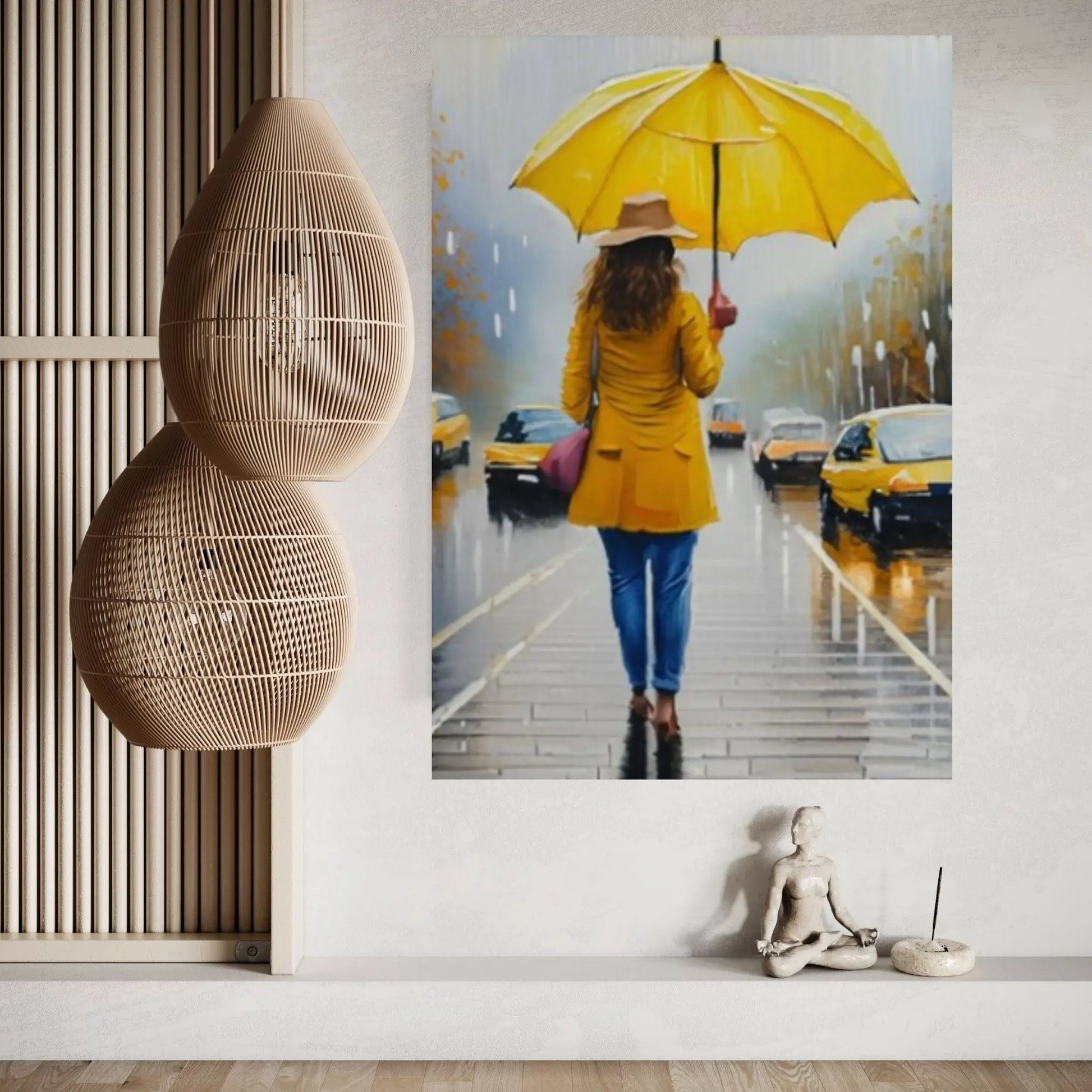 Yellow Color People Umbrella Canvas WAll Art Home Decor Poster Print - Y Canvas