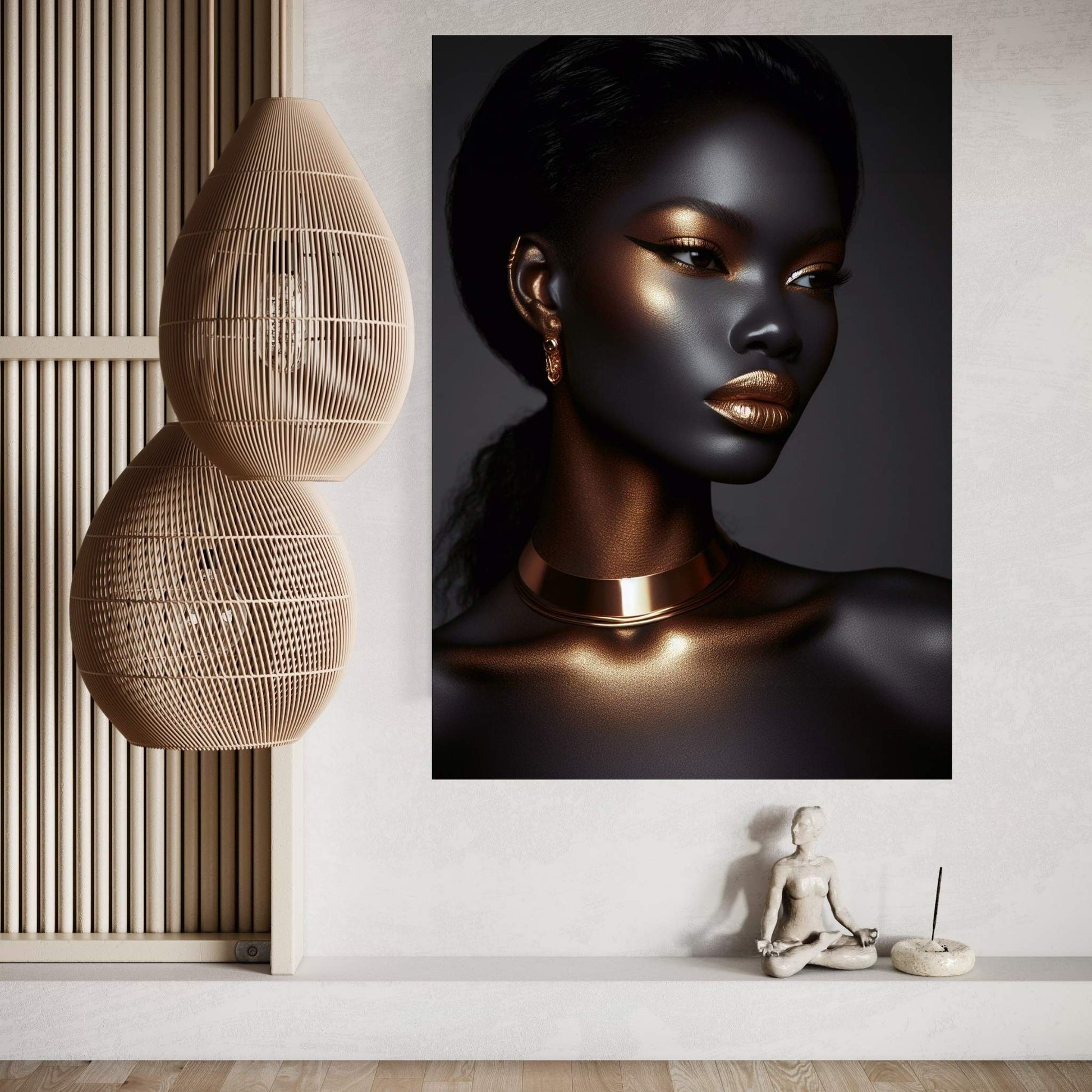 African Black Woman Gold Make-up Canvas Portrait Canvas Wall Art - Y Canvas