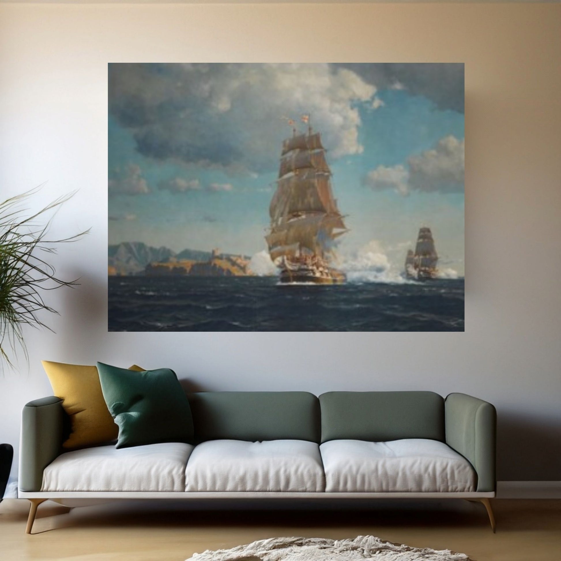 British Battleships Vintage Canvas Wall Art Painting - Vintage Seascape Painting, Ship Canvas Art - Y Canvas