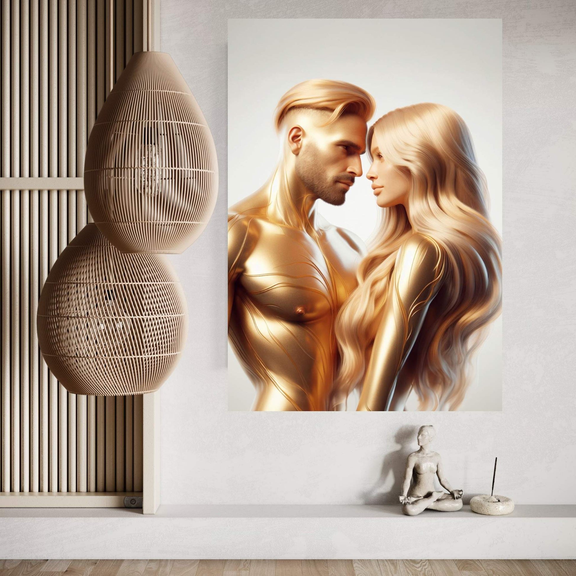 Metalic Gold Love Couple Canvas Wall Art - Y Canvas