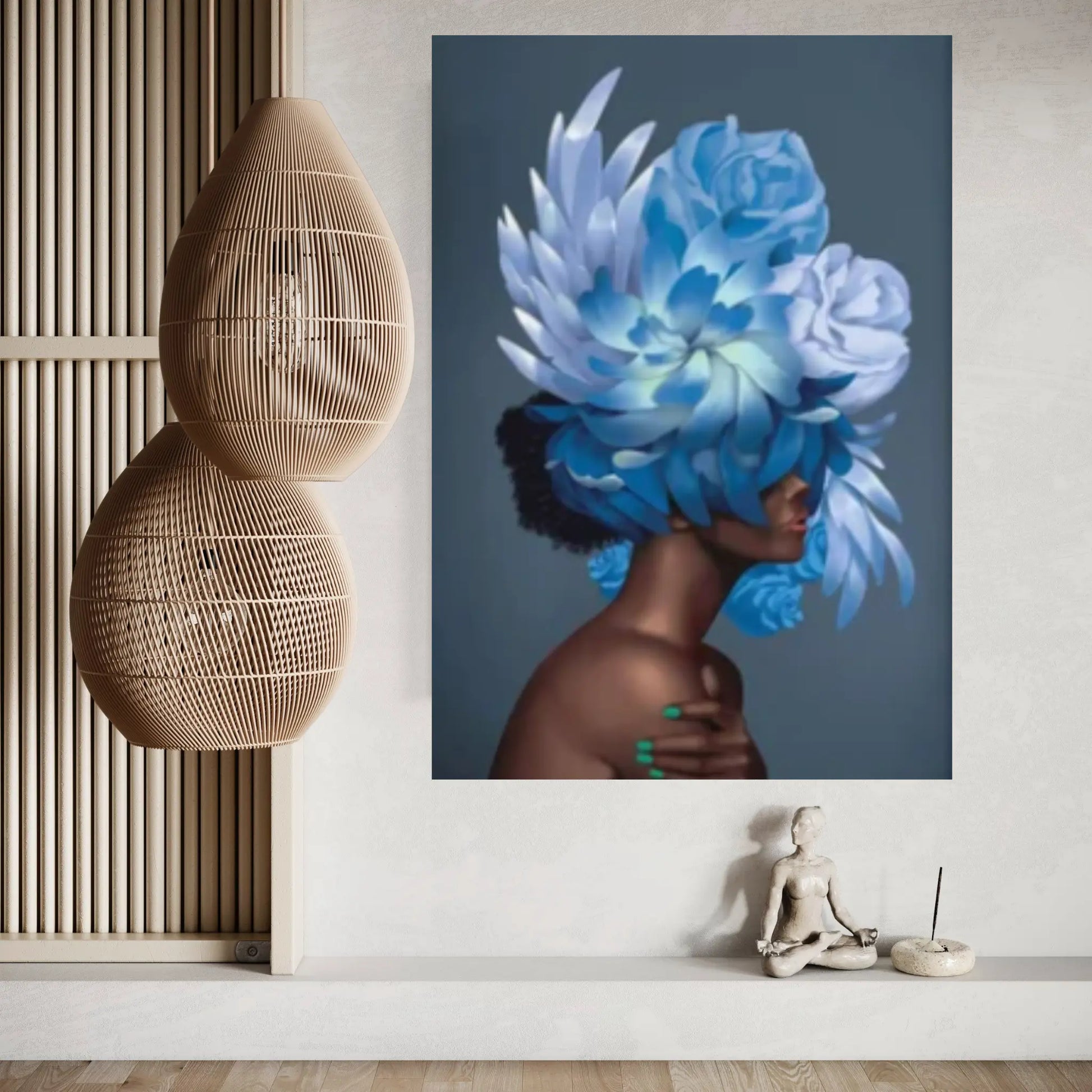 Flowers Feathers Woman With Flower Abstract Canvas Painting Wall Art Decorative Painting - Y Canvas