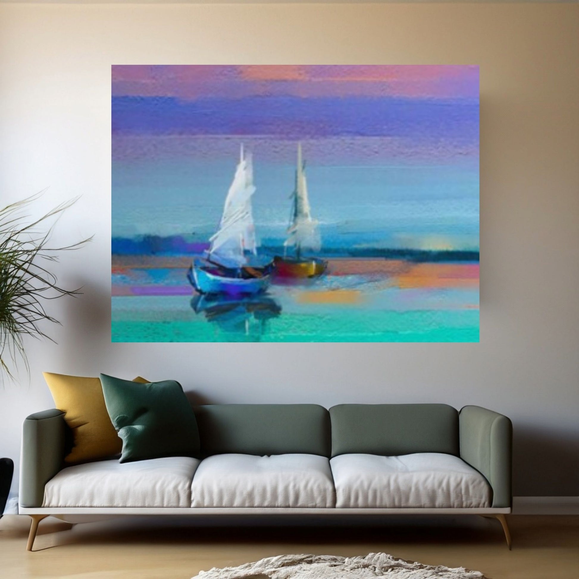 Colorful oil painting on canvas texture. Impressionism image of seascape paintings with sunlight background - Y Canvas