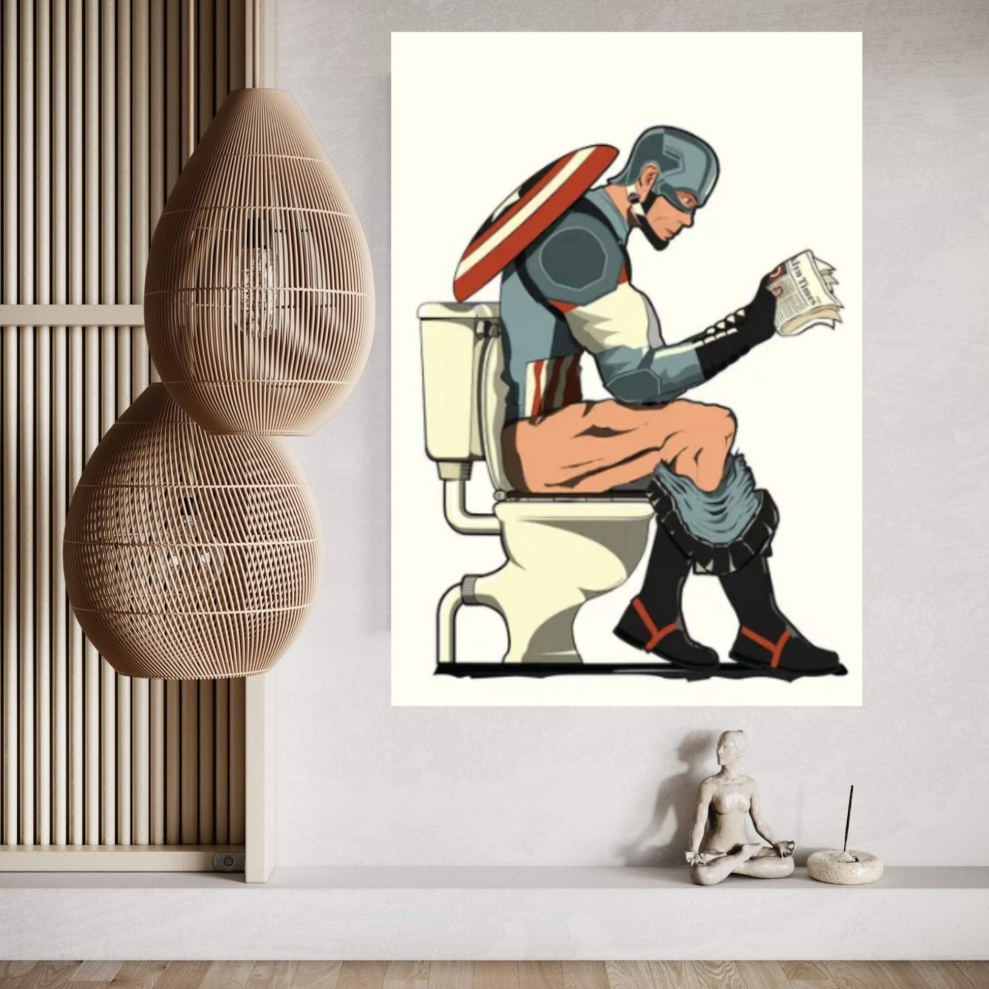 Captain America On The Toilet Canvas Wall Art - Y Canvas