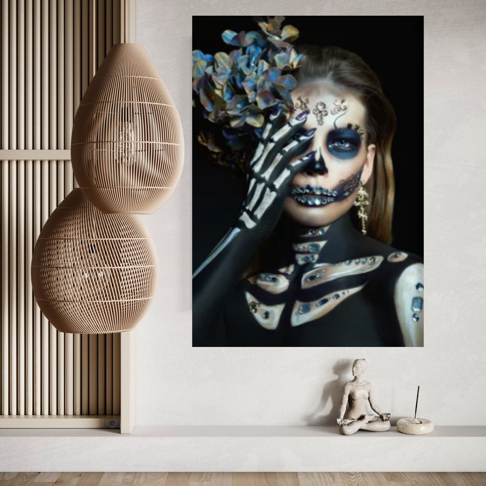 Thoughtful Skeleton Skull Woman Halloween Canvas - Y Canvas