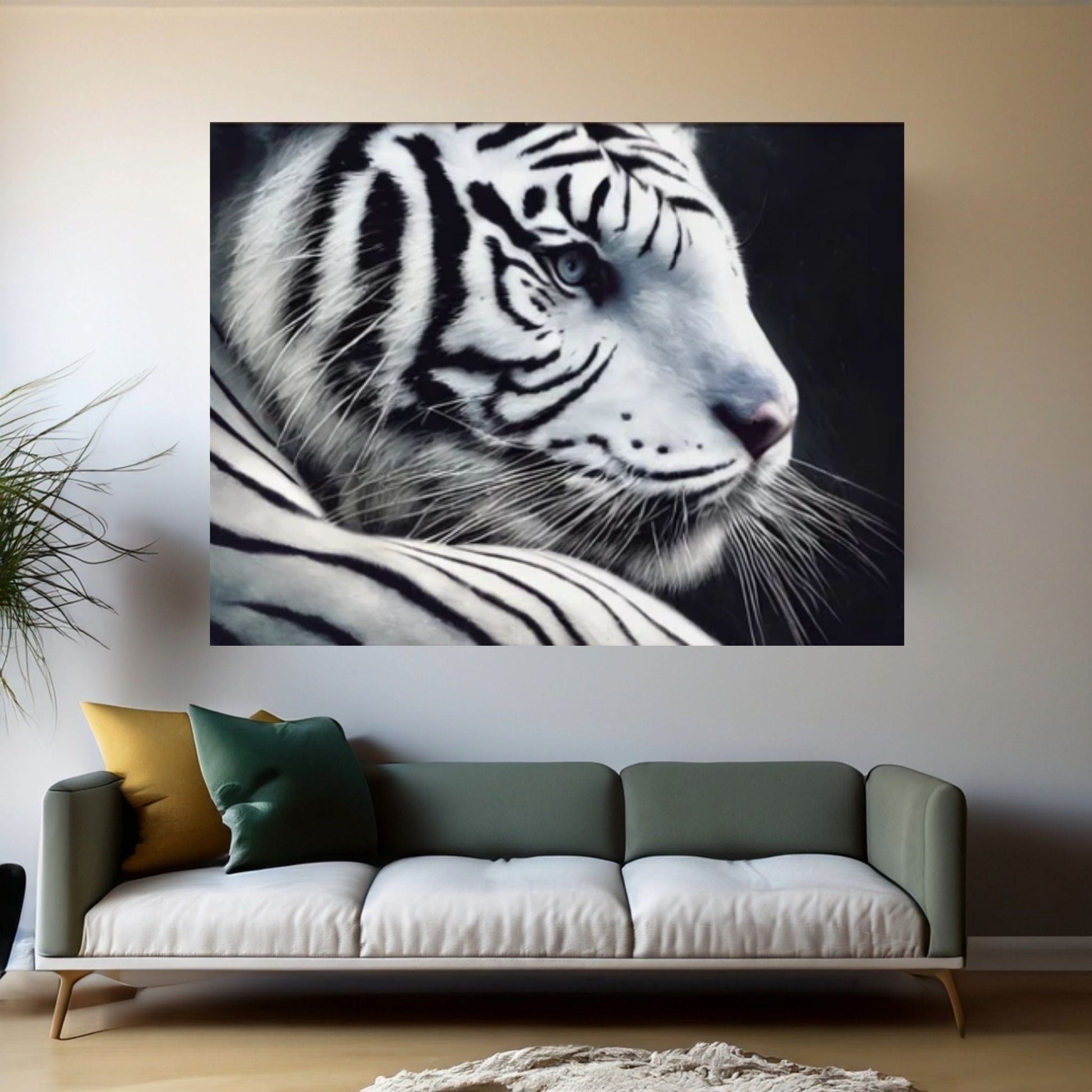 Abstract Anime Animal Tiger White Black Wall Art, Animal Modeling Wall Art Canvas - Y Canvas