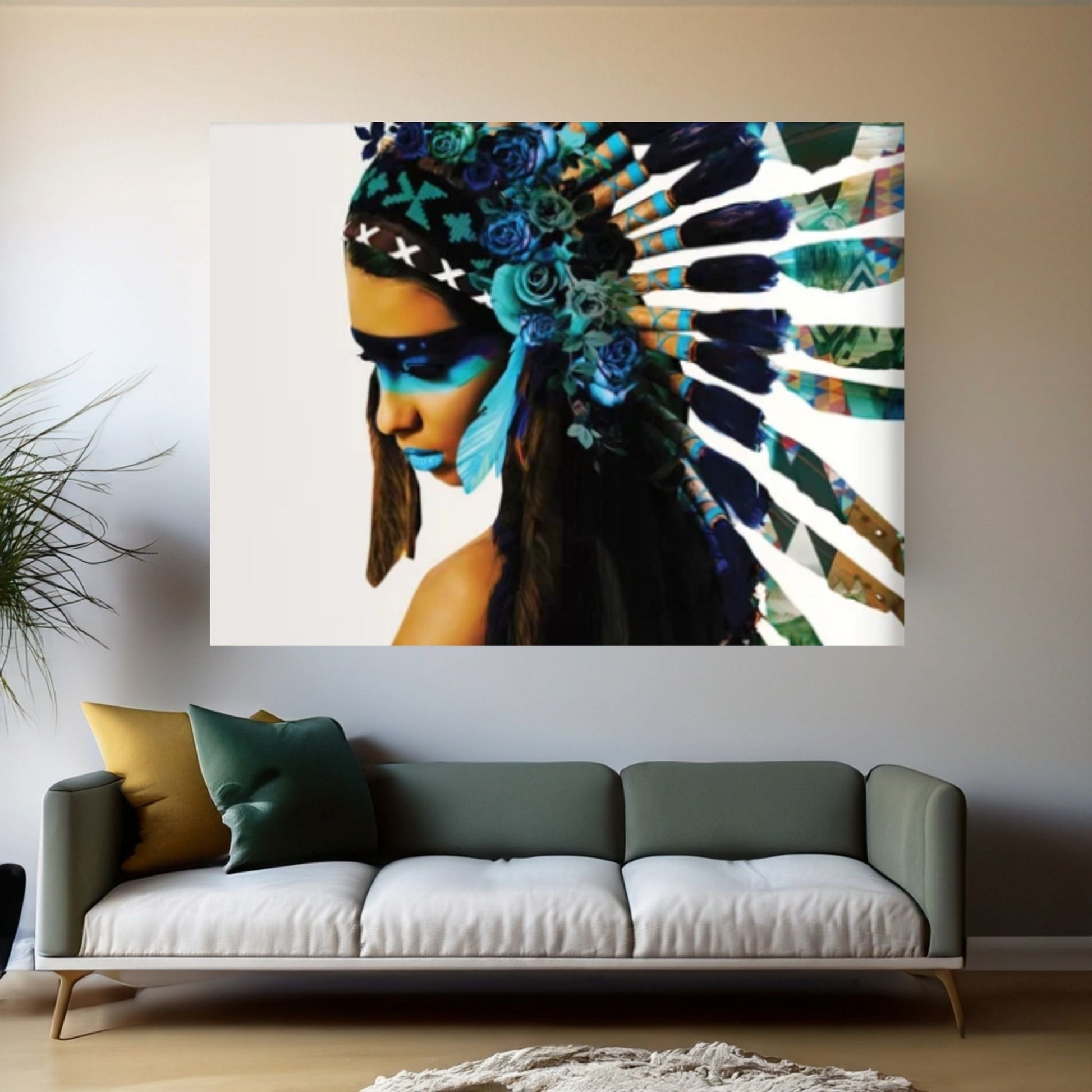 Native American turquoise and white background - Y Canvas