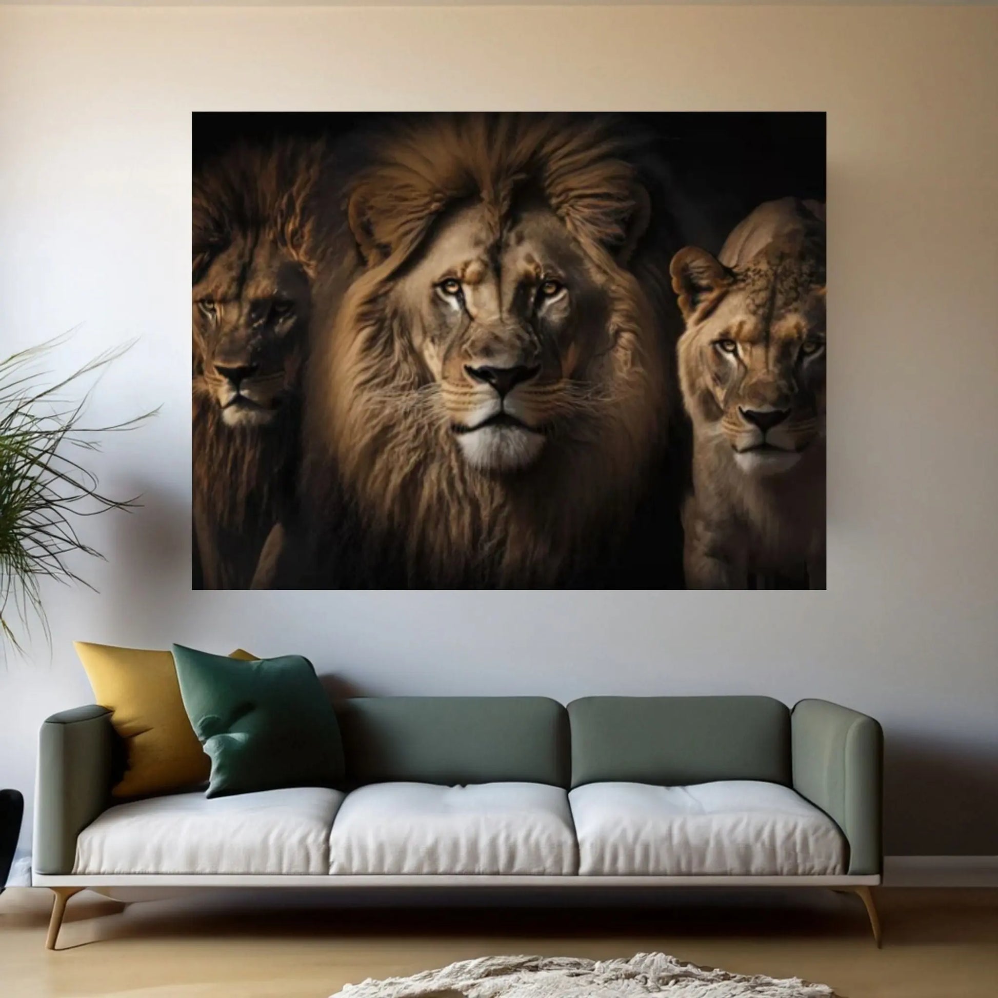 Lions and Father Canvas Wall Art Animal Wall Art - Y Canvas