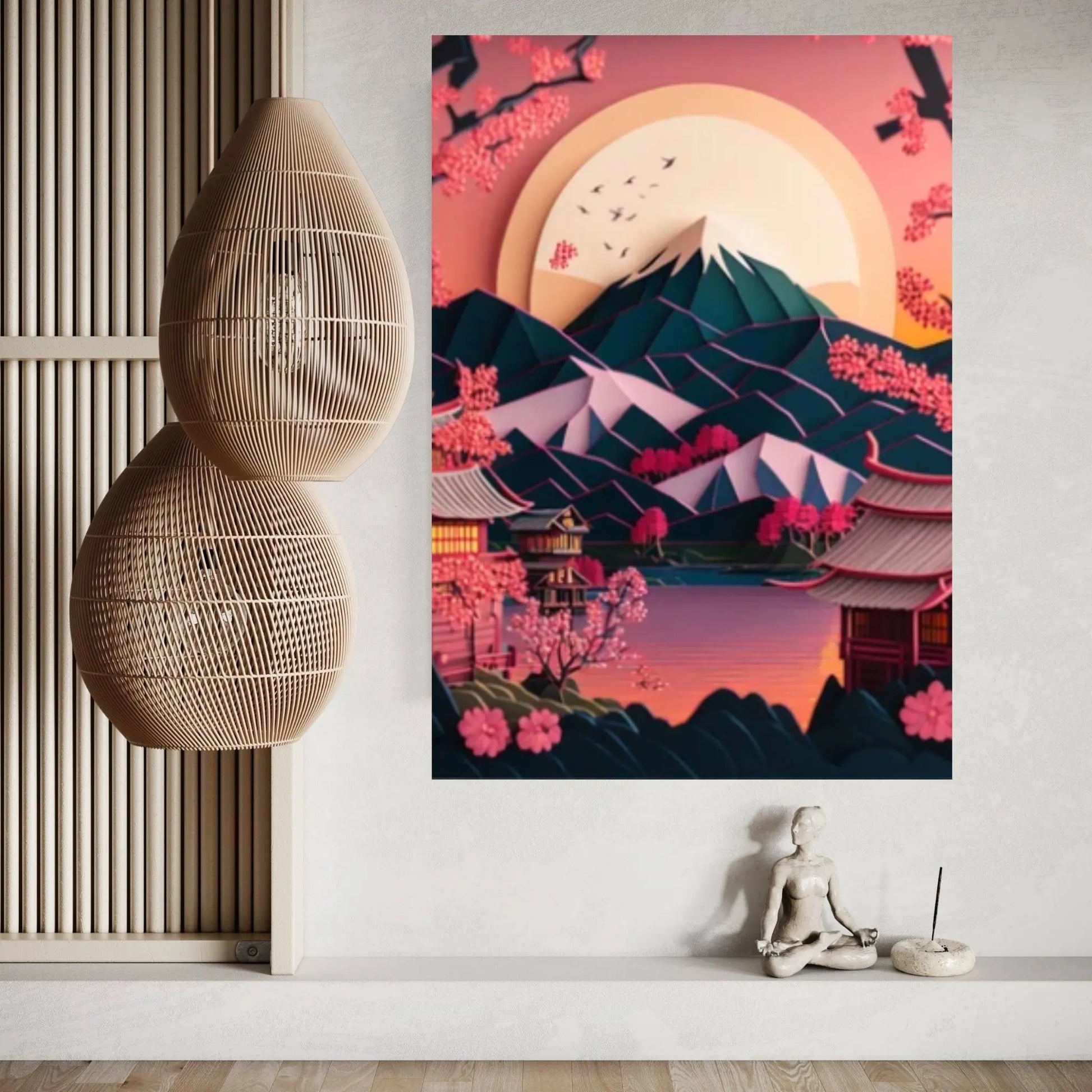 Japanese Landscape Painting of Pine Trees Canvas Wall Art, Distant Mountains - Y Canvas