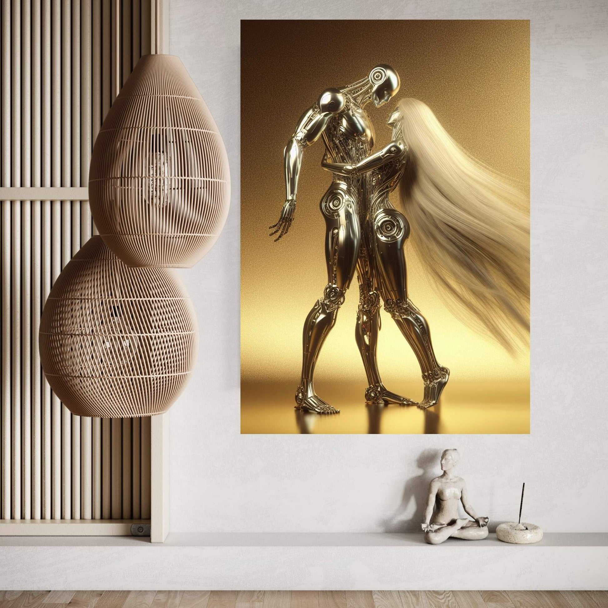 Gold Love Couple Robotics Canvas Wall Art - Y Canvas