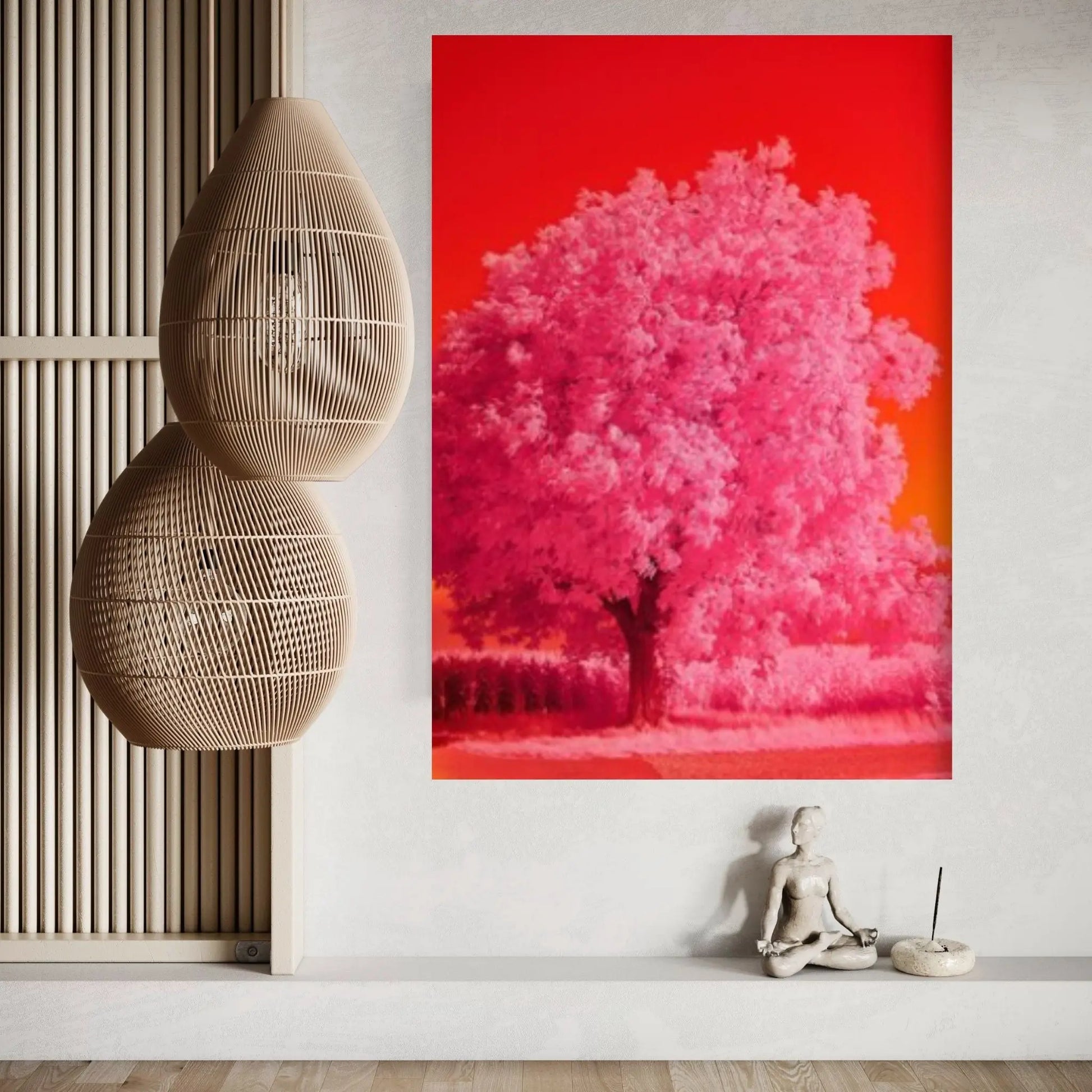 Pink Tree Painting Print, View Wall Print, Landscape Wall Mural, Pink Tree Wall Art - Y Canvas