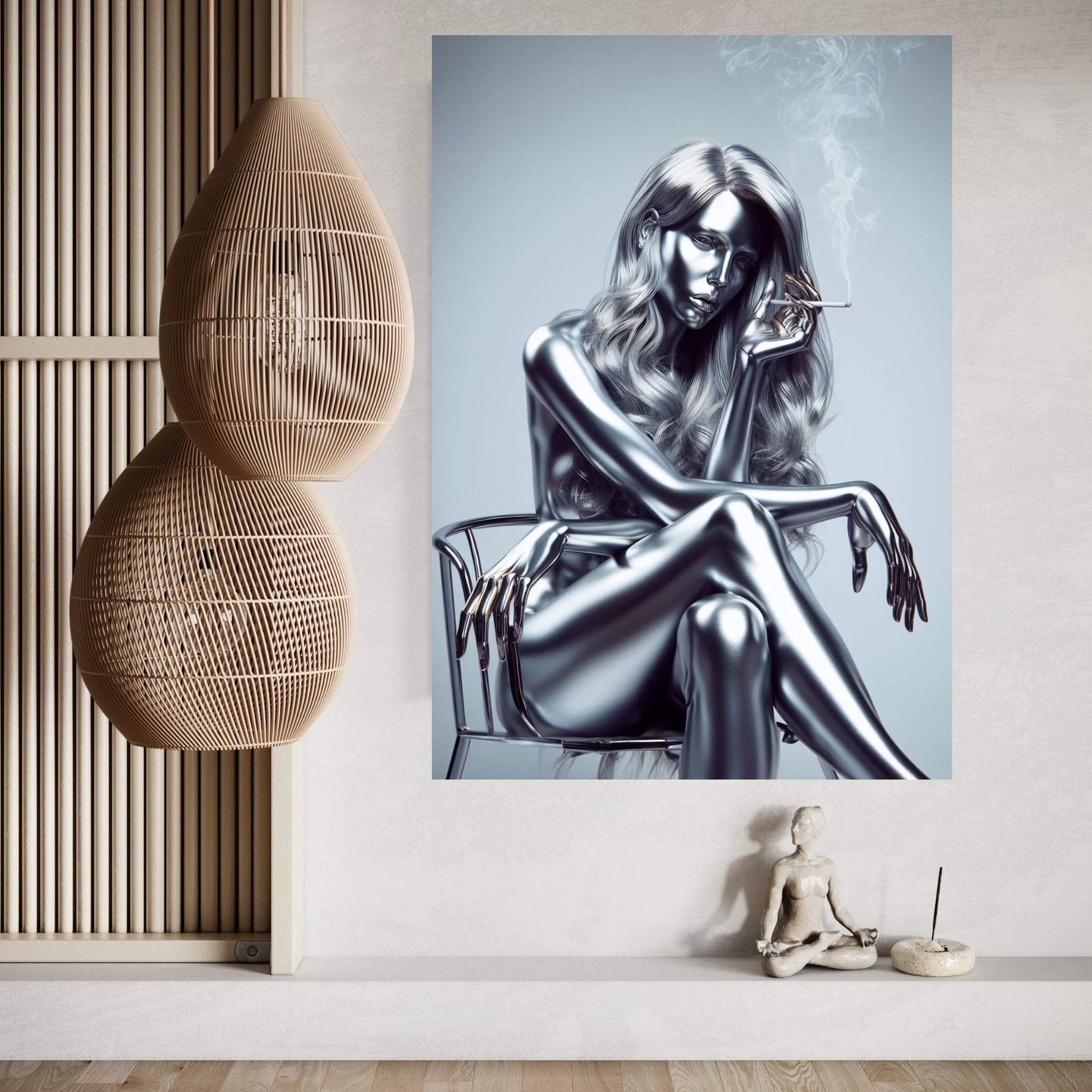 Metalic Robotics Smoke Woman Canvas Wall Art - Y Canvas