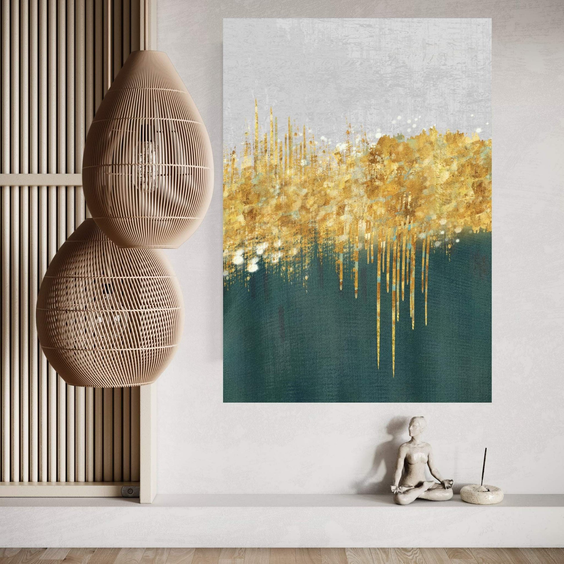 Modern Abstract Green Gold White Canvas Wall Art - Y Canvas