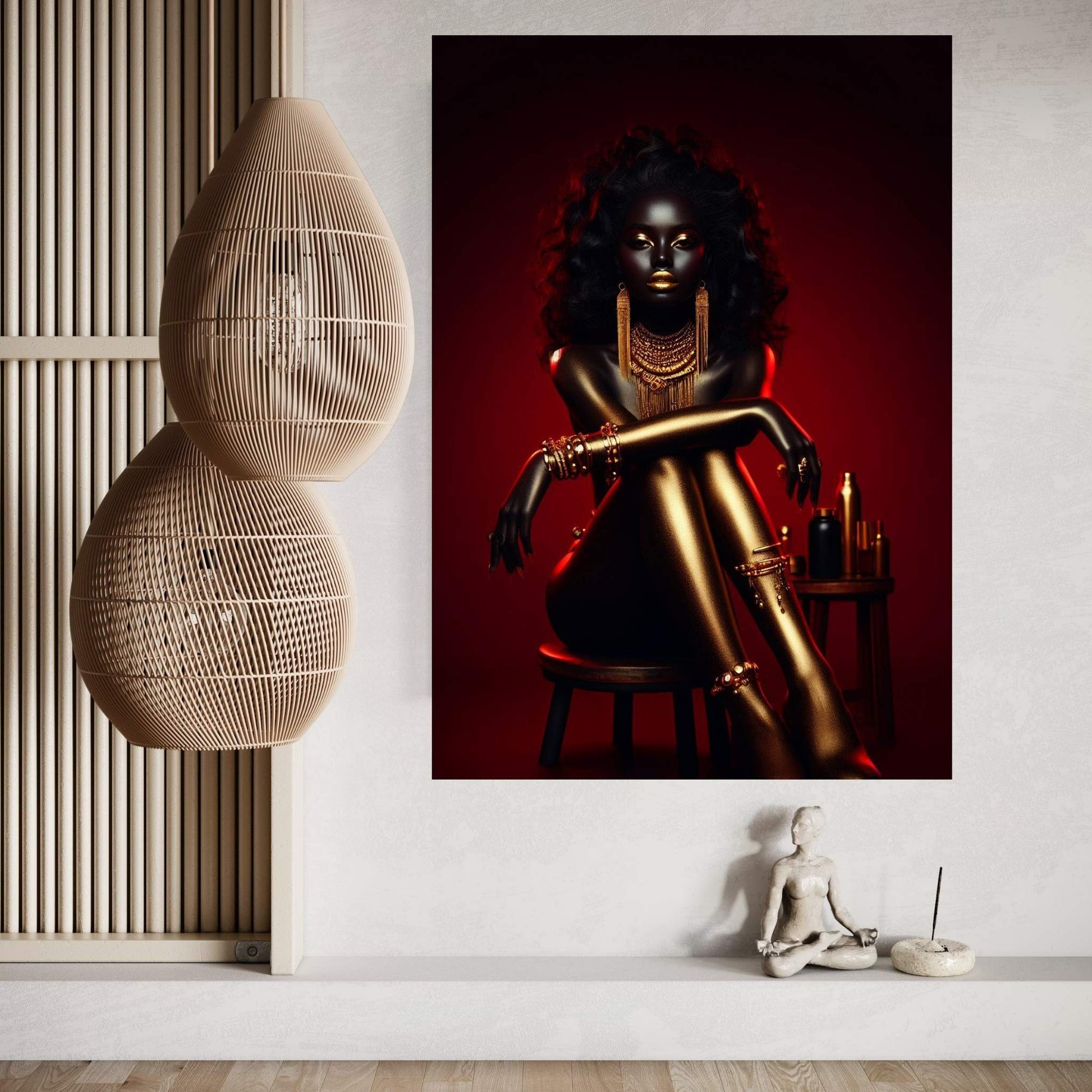 African Black Woman Gold Make-up Canvas Canvas Wall Art - Y Canvas