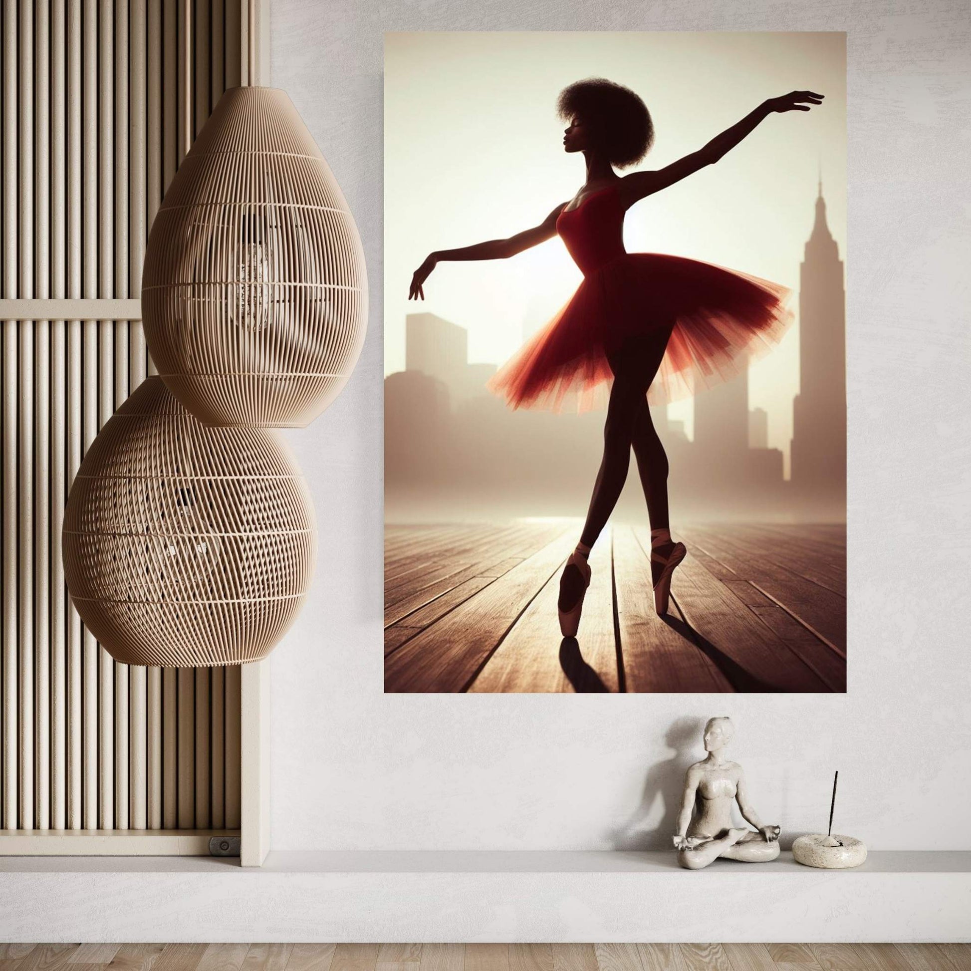 African Black Woman Ballerina in Red Dress Canvas Wall Art Home Decor - Y Canvas