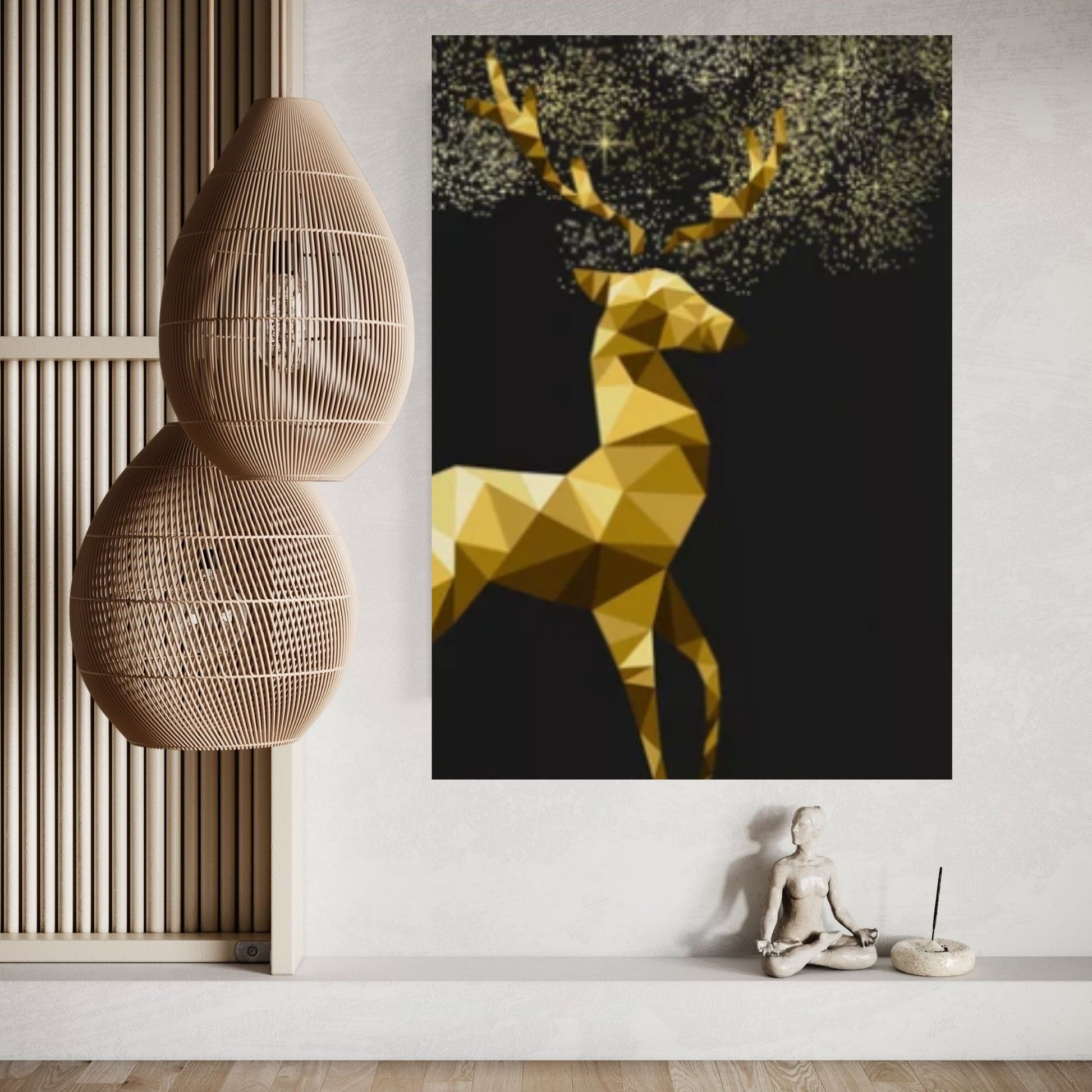 Gold Effect Abstract Deer Oil Painting on Canvas, Original and Stag Canvas Wall Art, Modern Animal Painting - Y Canvas