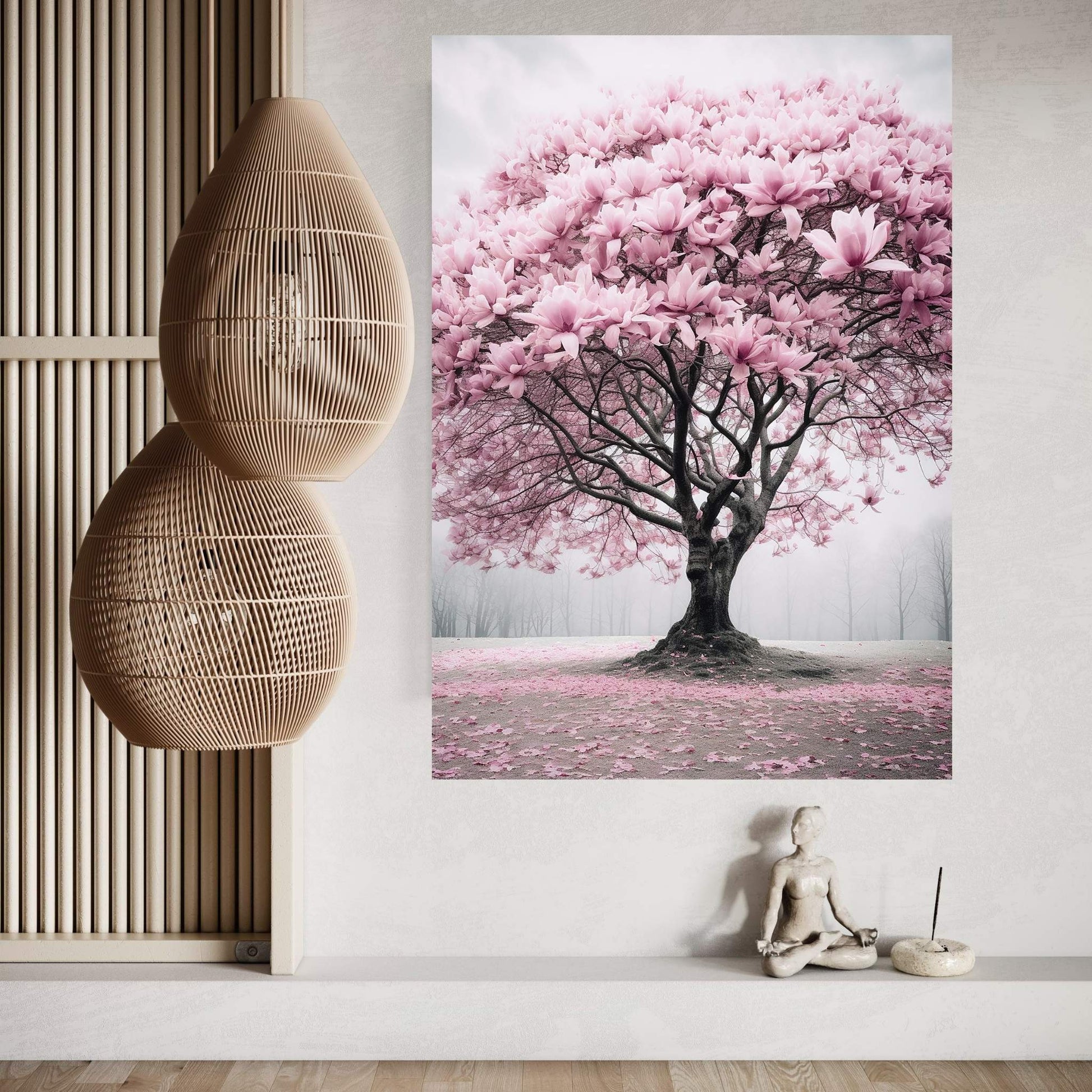 Pink Japanese Tree, Landscape Canvas Wall Art - Y Canvas