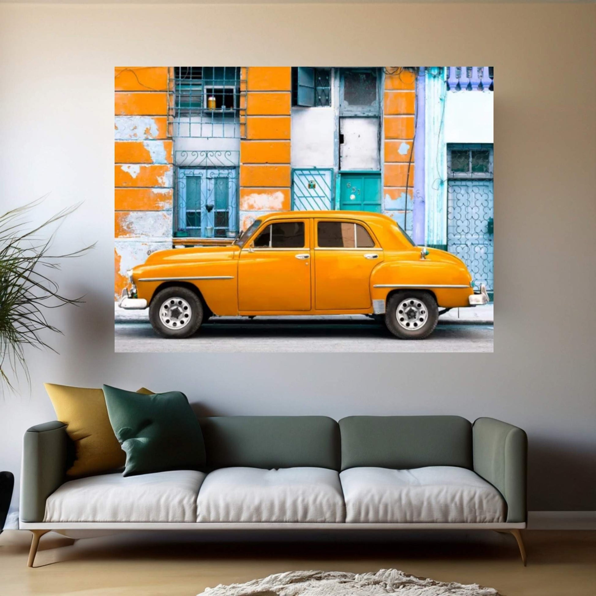 Orange Classic American Car Canvas Wall Art - Y Canvas