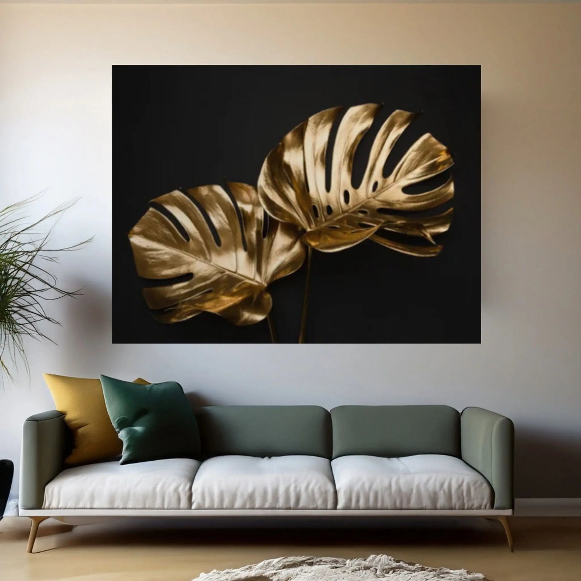 Abstract Gold Leaf Landscape Oil Painting on Canvas Gold Foil Texture Acrylic Canvas Wall Art Print - Y Canvas