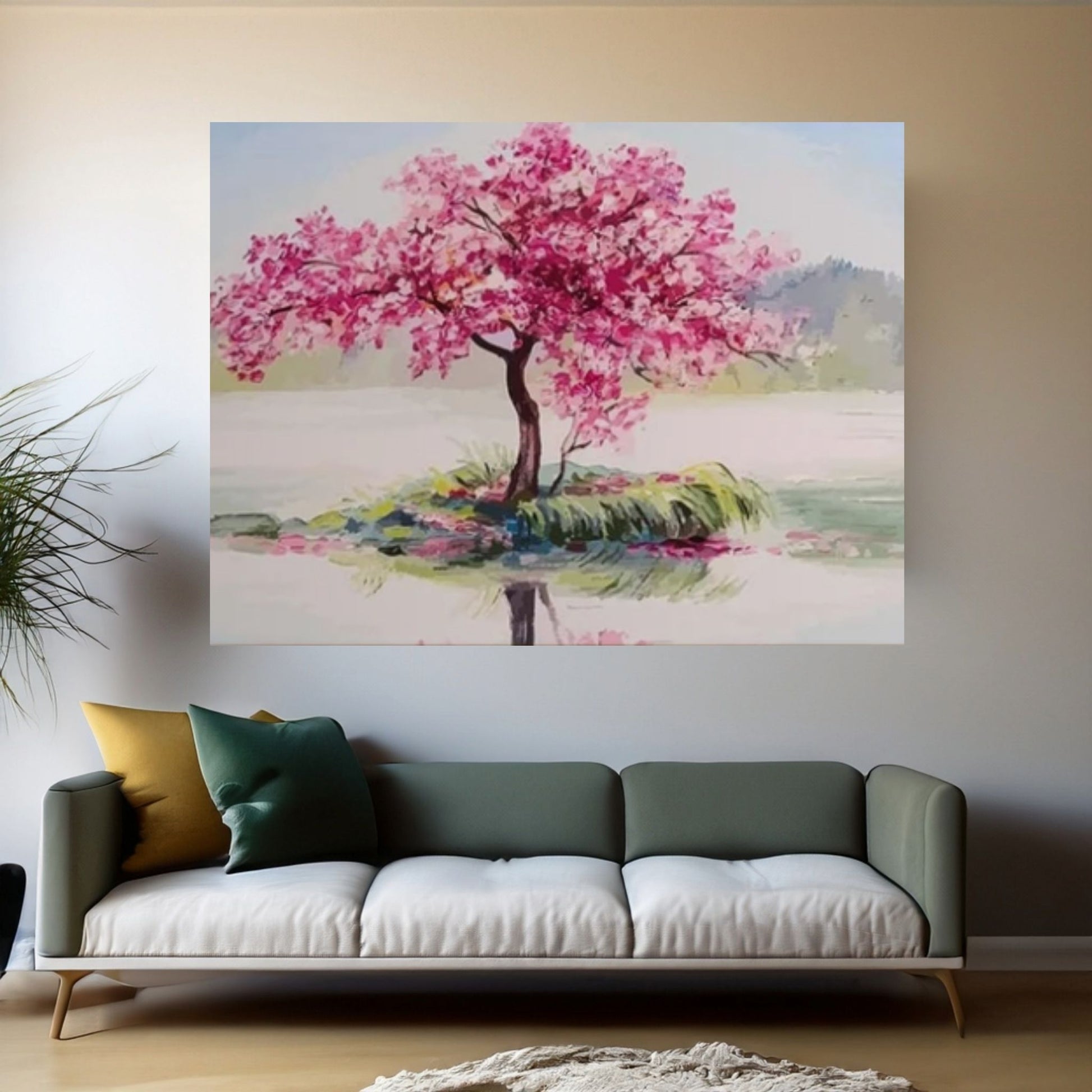 Pink Tree Painting Print, View Wall Print, Pink Tree Wall Art living room decor - Y Canvas