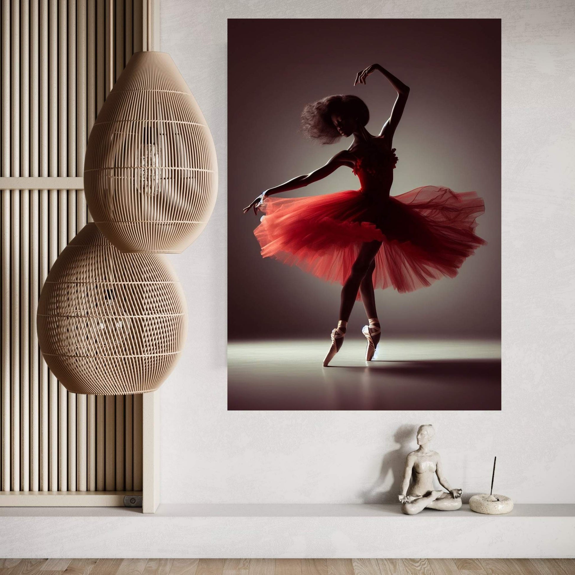 African Black Woman Ballerina in Red Dress Canvas Wall Art Home Decor - Y Canvas