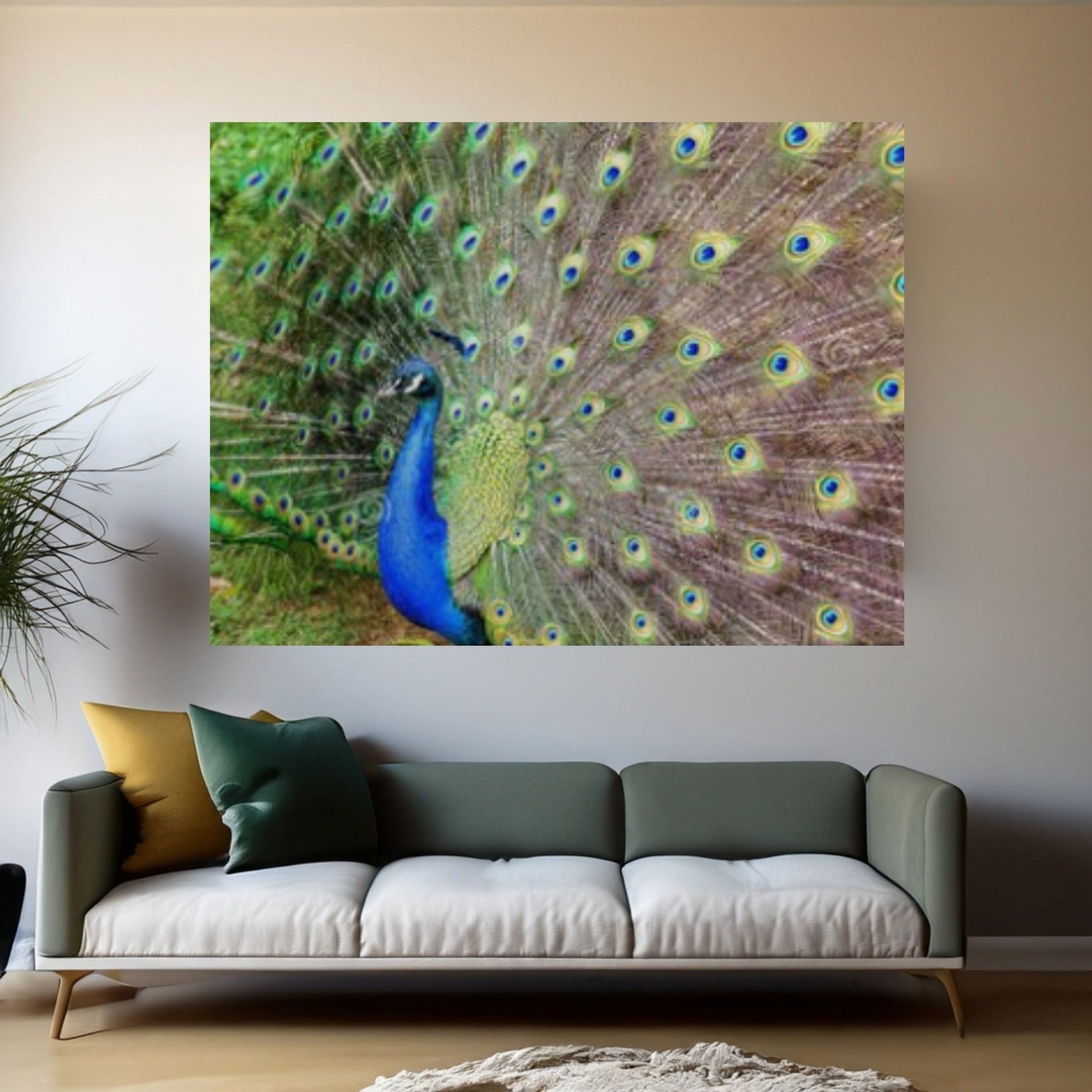 Beautiful Blue Green Peacock Canvas Wall Art - Y Canvas